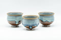 Japanese Teacups - Set of 3 Blue Turquoise Drip-Glazed Yunomi - 90ml