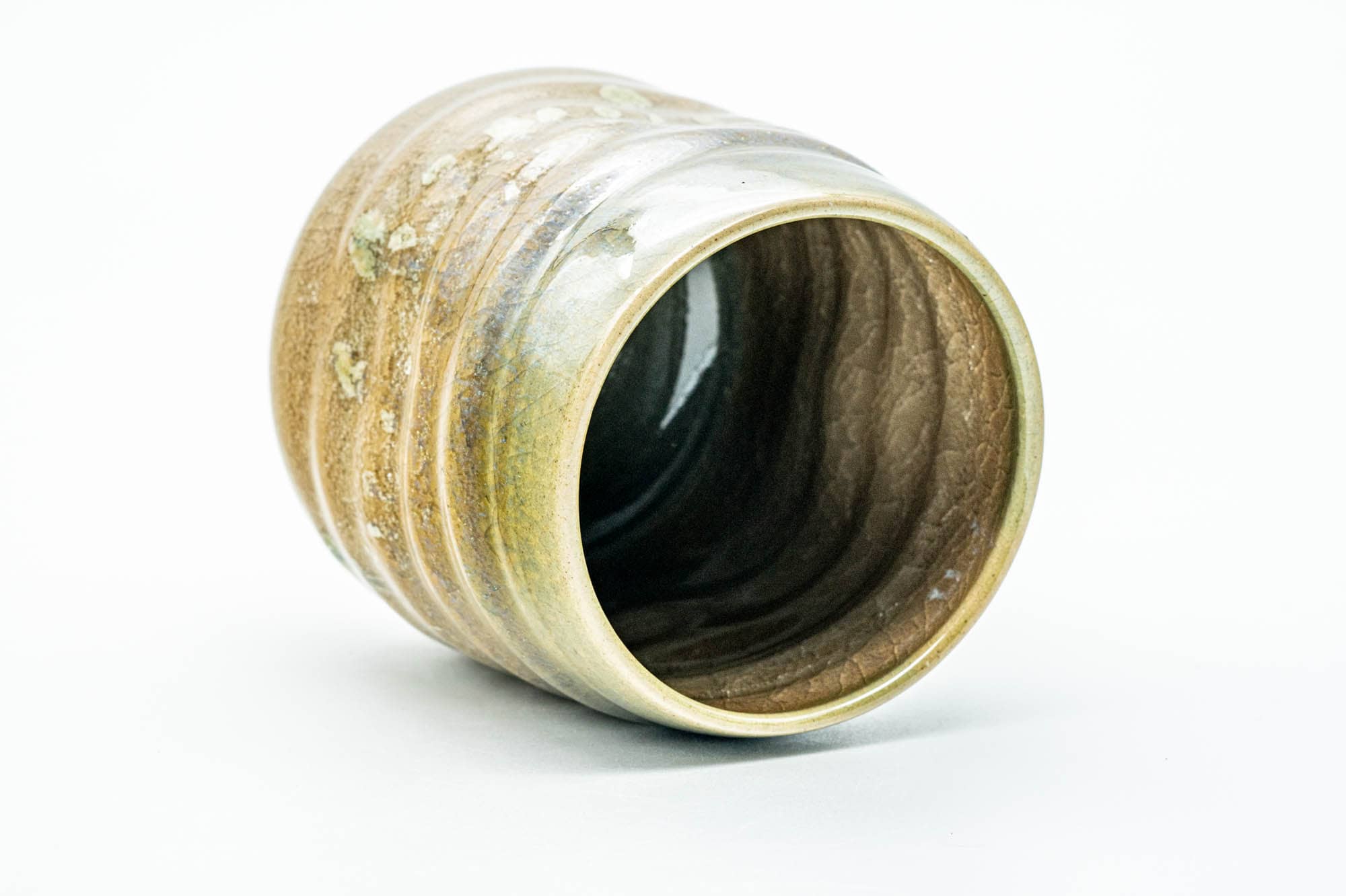 Japanese Teacup - Beige Green Drip-Glazed Spiraling Yunomi - 250ml