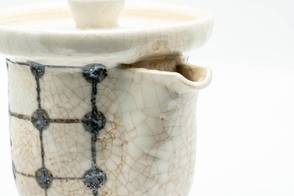 Japanese Houhin - Large Checkered White Crazed Glazed Do-ake Teapot - 220ml