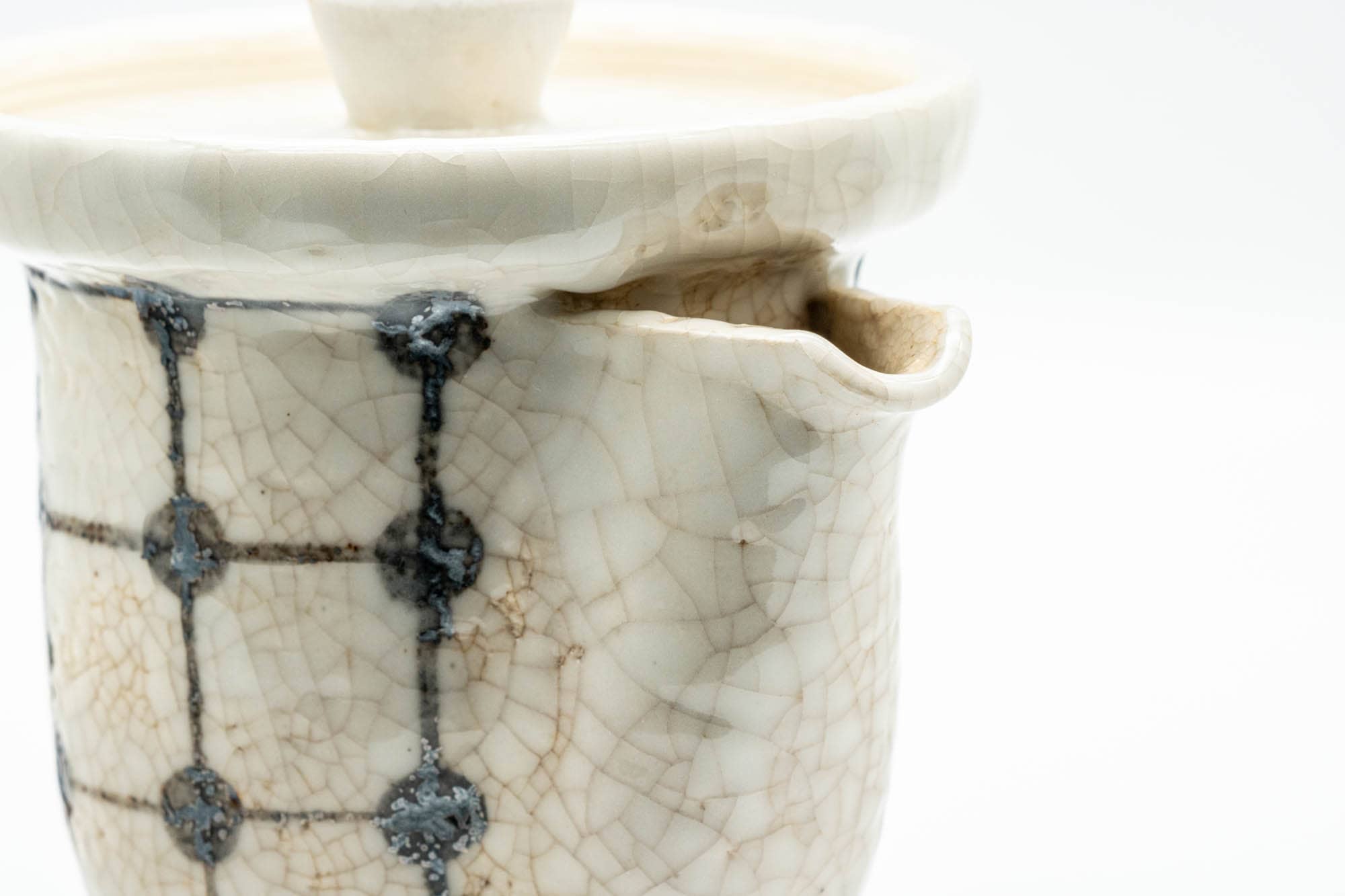 Japanese Houhin - Large Checkered White Crazed Glazed Do-ake Teapot - 220ml