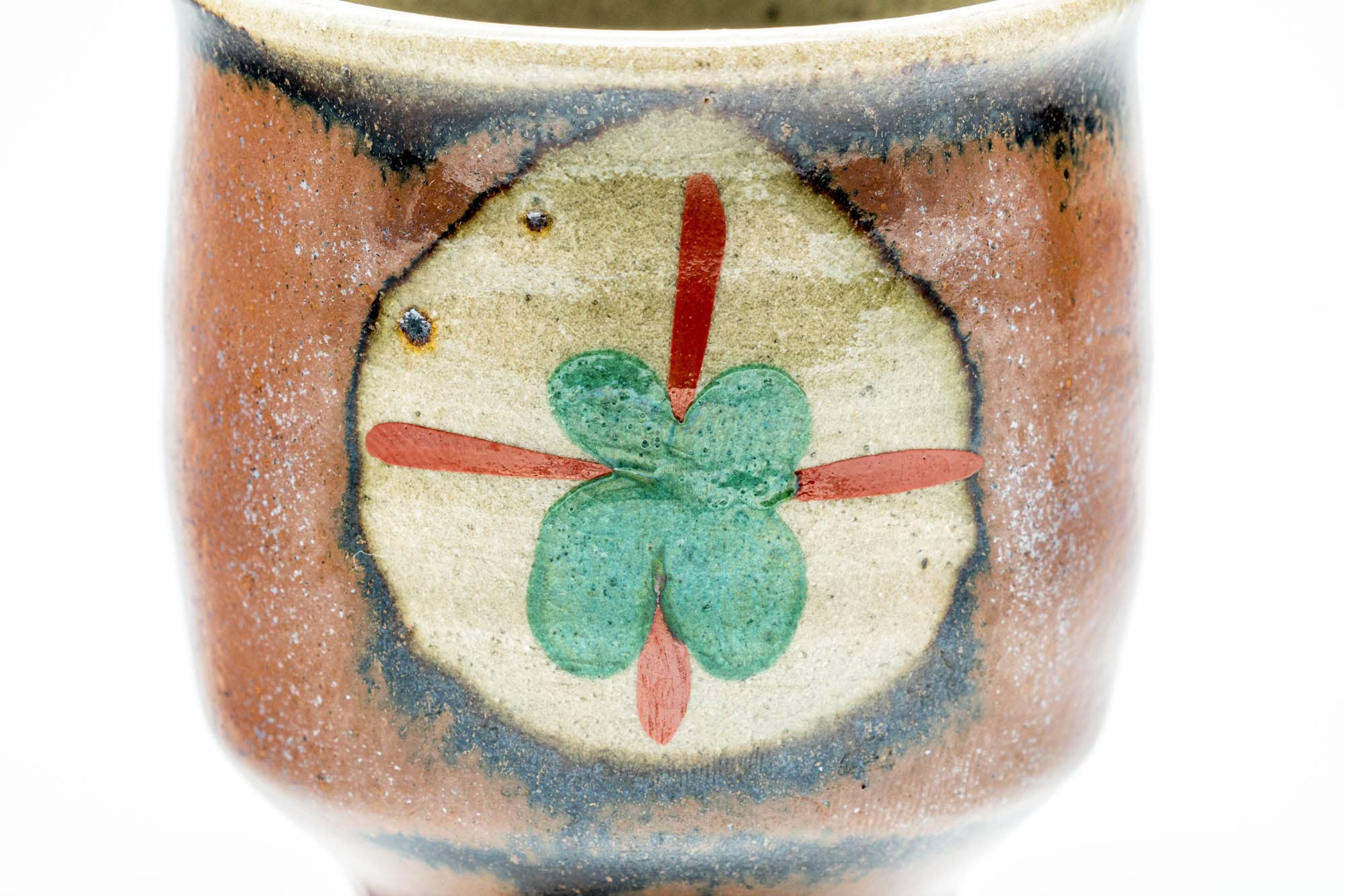 Japanese Teacup - 4-Leaf Clover Brown Yunomi - 160ml