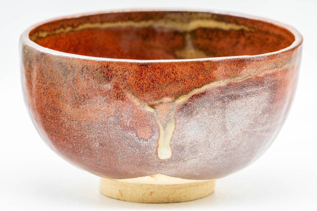Japanese Matcha Bowl - 久 Shiny Red and Yellow Drip-Glazed Wan-nari Chawan - 250ml