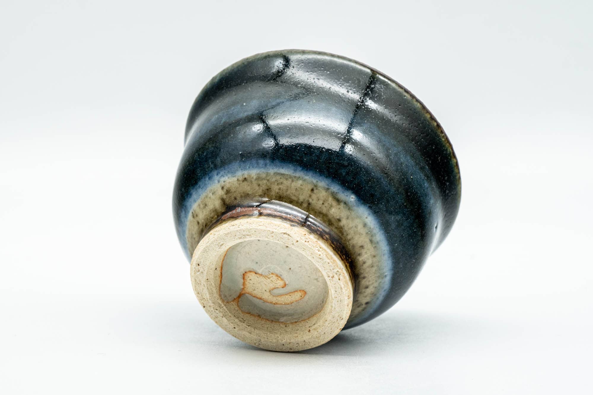 Japanese Teacup - Black Blue Glazed Exterior Beige Interior Yunomi - 70ml
