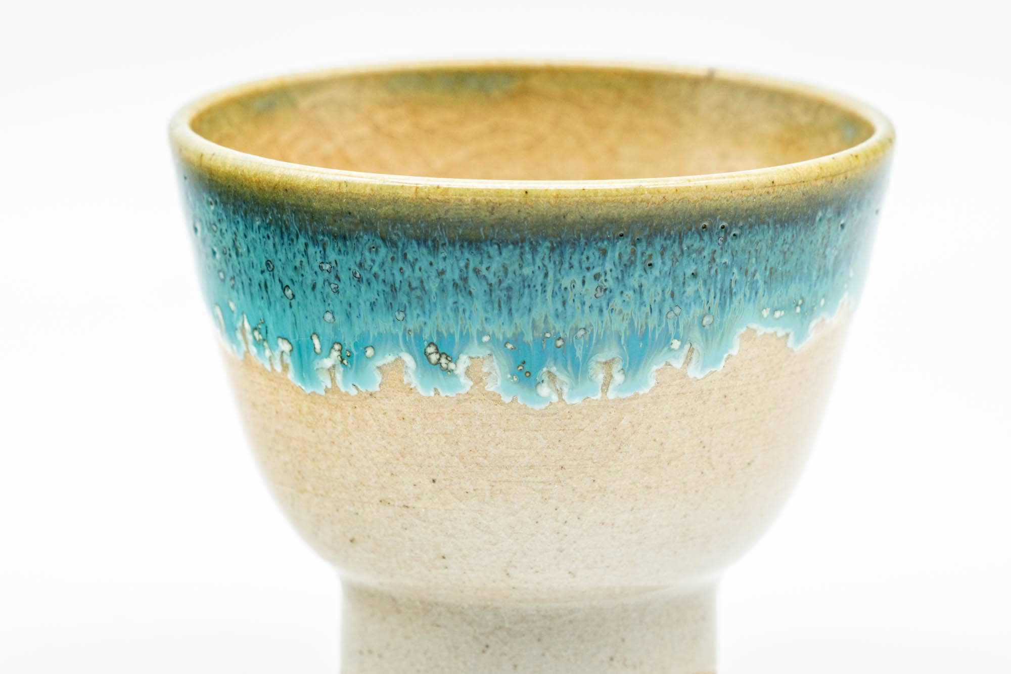 Japanese Teacup - Small Turquoise Drip-Glazed Agano-yaki Guinomi - 40ml