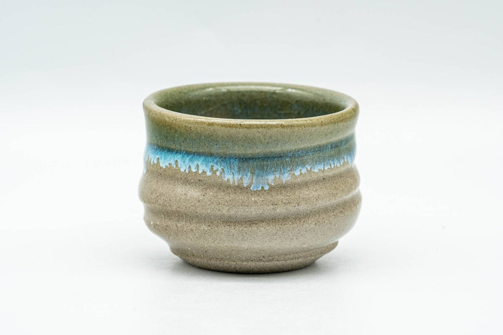 Japanese Teacup - Turquoise Glazed Agano-yaki Spiraling Guinomi - 45ml