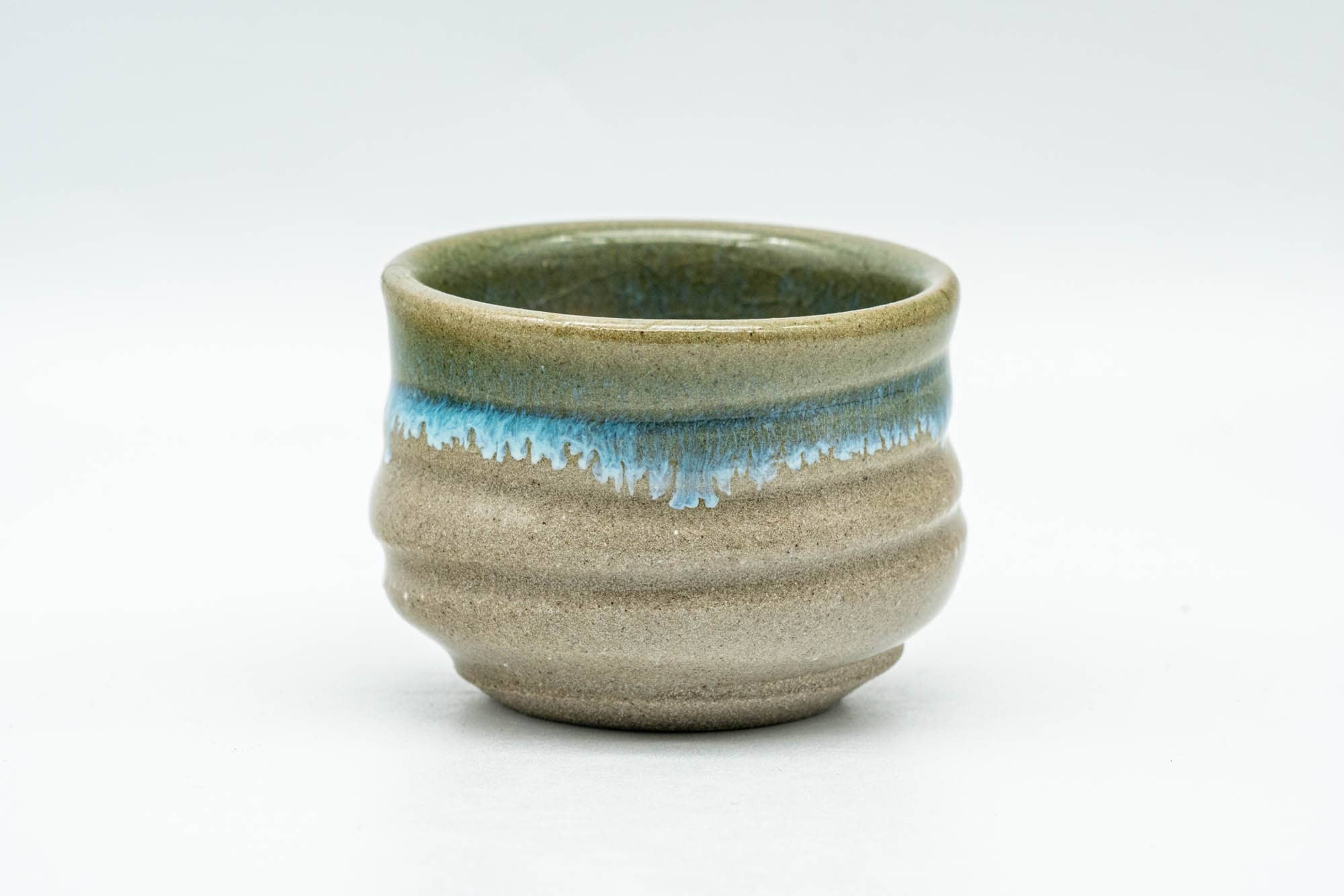 Japanese Teacup - Turquoise Glazed Agano-yaki Spiraling Guinomi - 45ml