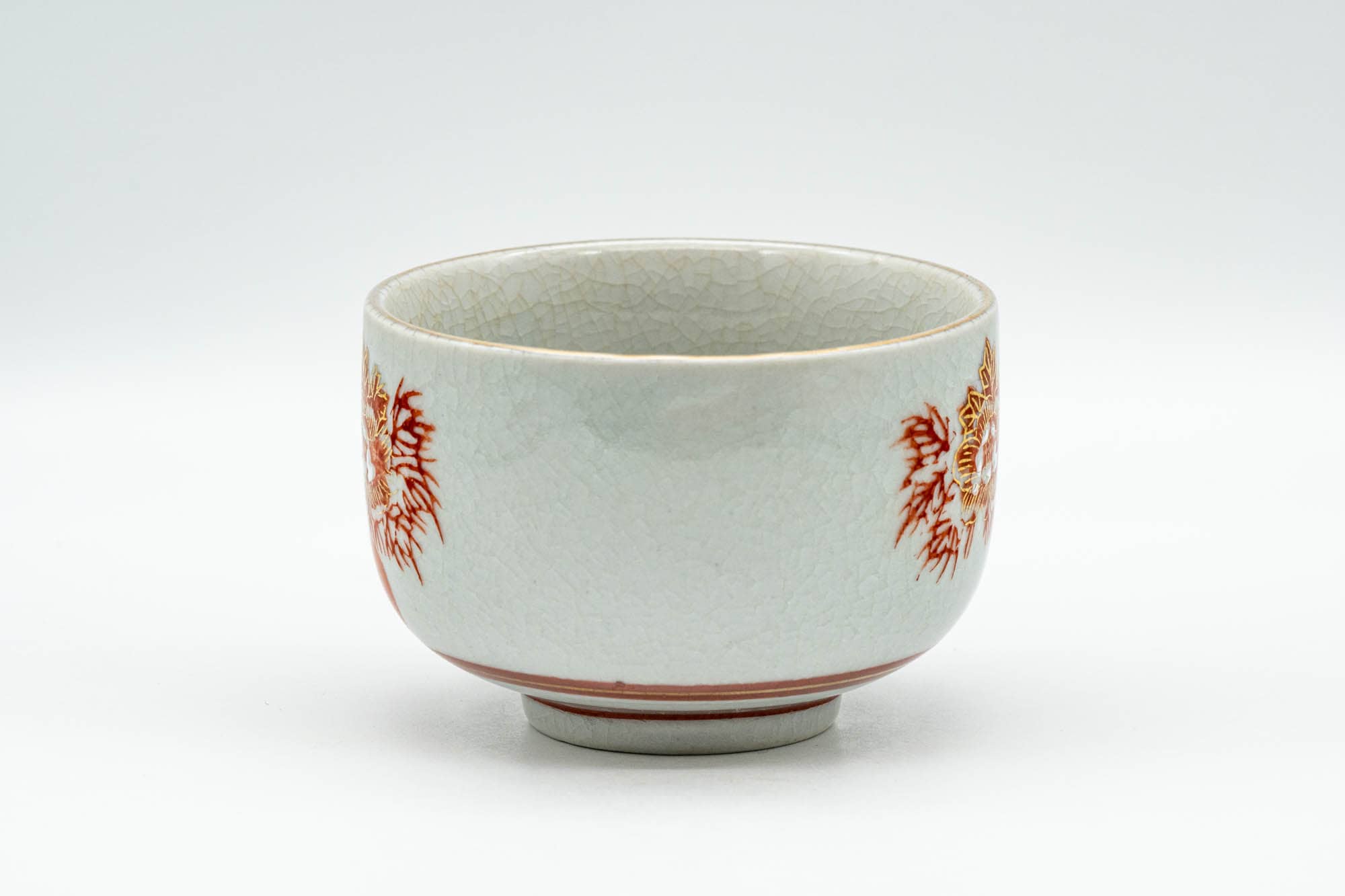 Japanese Teacup - Red Peacock Kutani-yaki Lidded Yunomi - 120ml