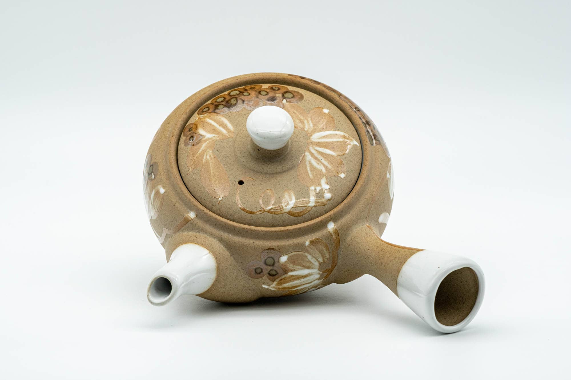 Japanese Kyusu - Floral Beige Glazed Porcelain Teapot - 300ml