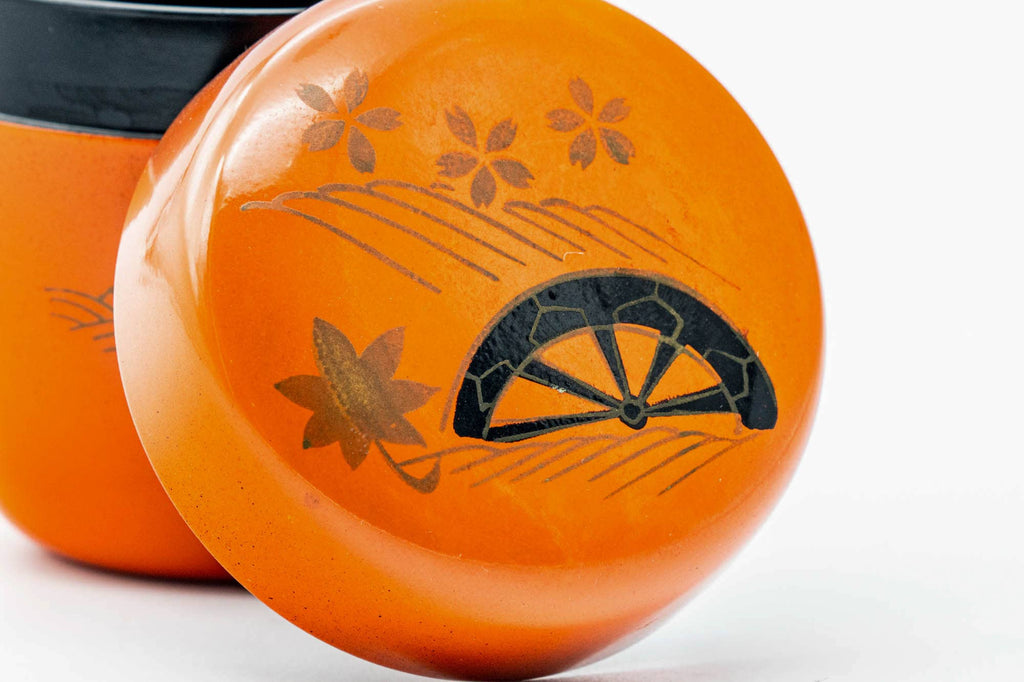 Japanese Natsume - Waterwheel Sakura Orange Lacquered Matcha Tea Caddy - 110ml