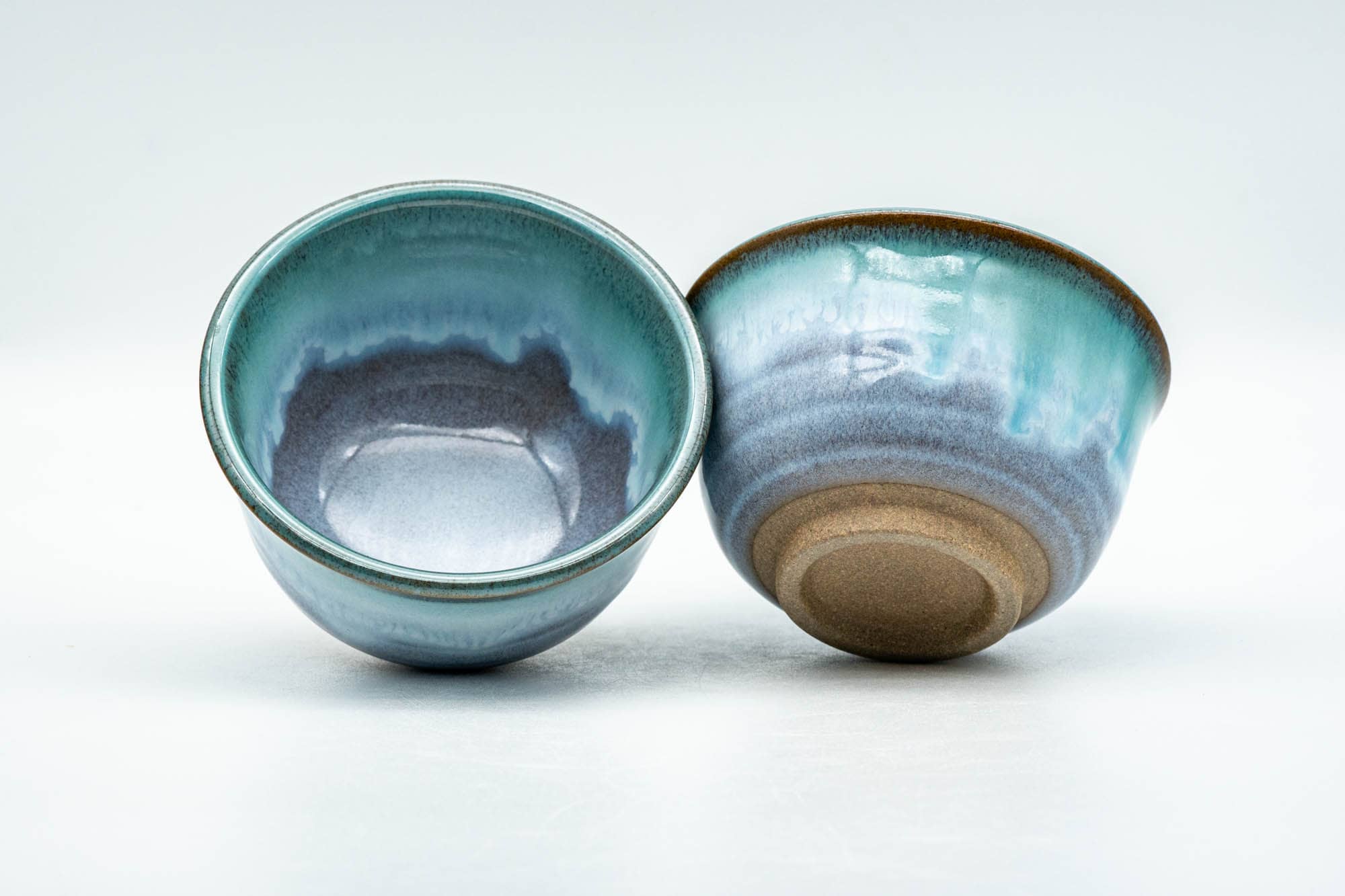 Japanese Teacups - Pair of Purple Turquoise Drip-Glazed Agano-yaki Yunomi - 100ml
