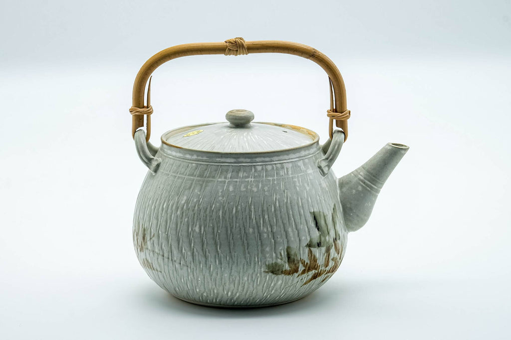 Japanese Tea Set - Beige Speckled Floral Kiyomizu-yaki Dobin Teapot with 5 Yunomi Teacups