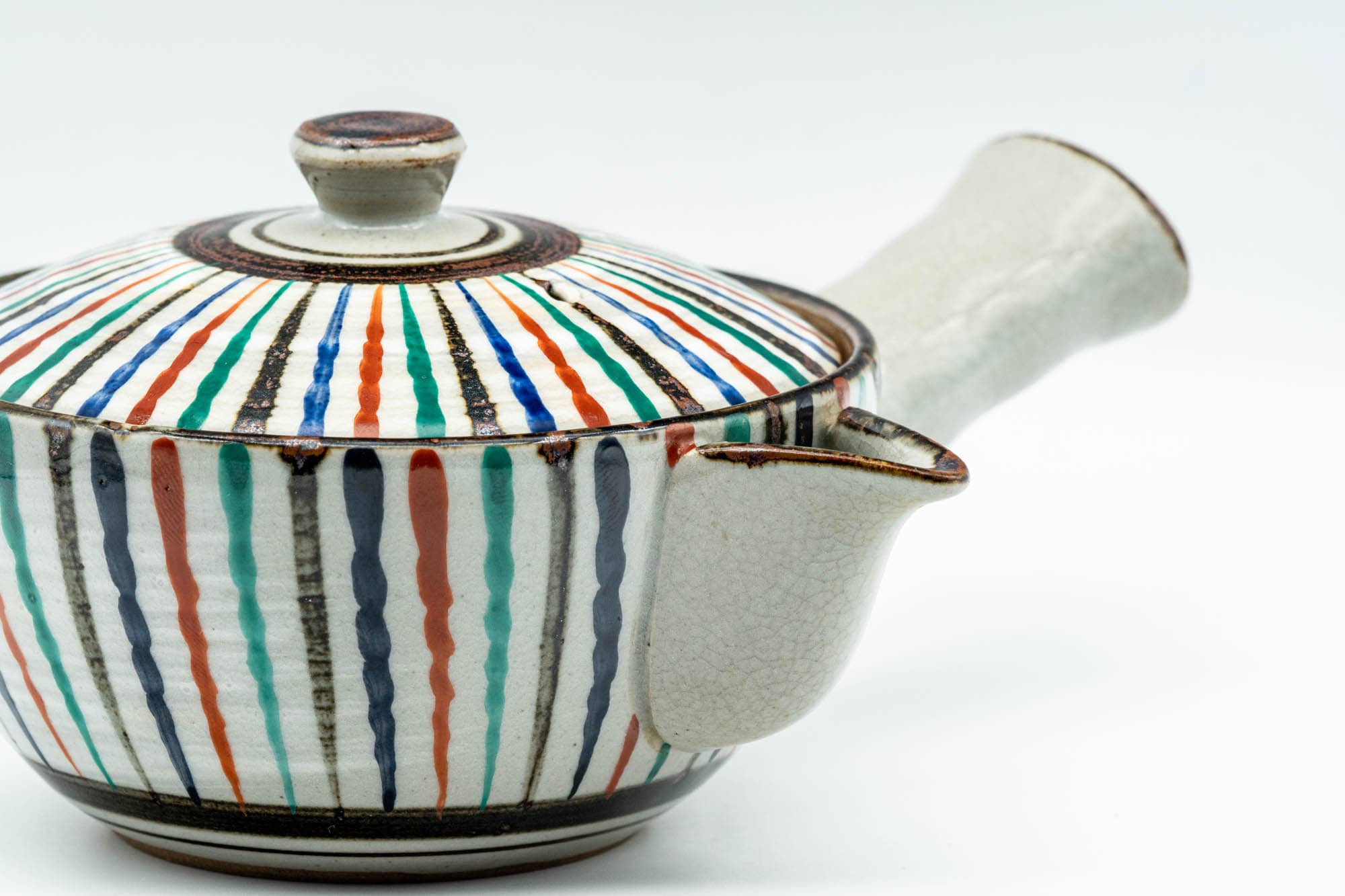 Japanese Kyusu - Multi-Coloured Stripes Do-ake Triangular-Spouted Teapot - 275ml