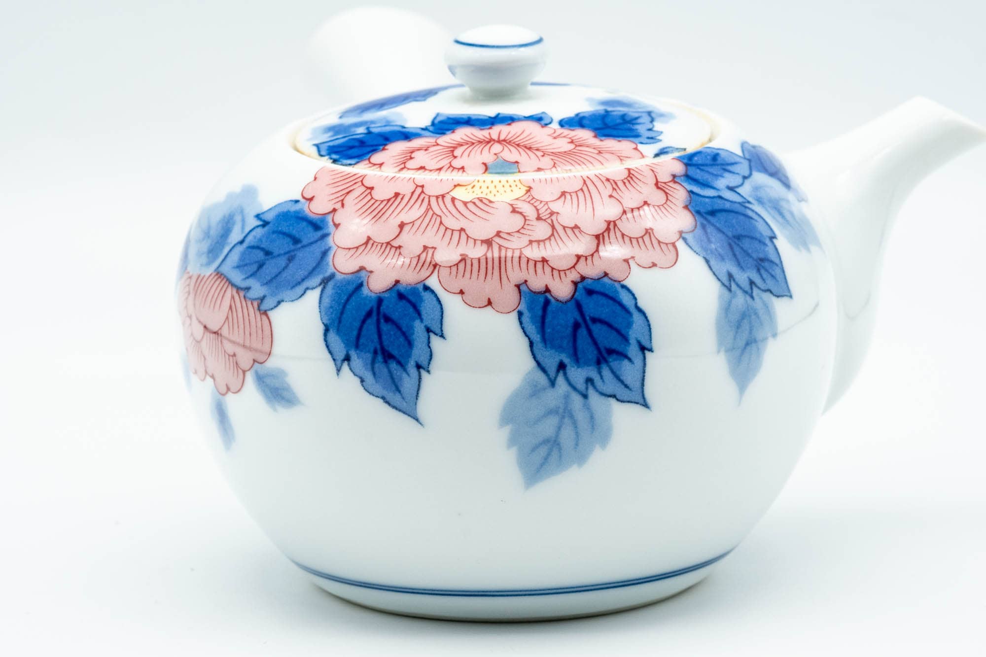 Japanese Kyusu - Blue Pink Floral Arita-yaki Porcelain Teapot - 300ml