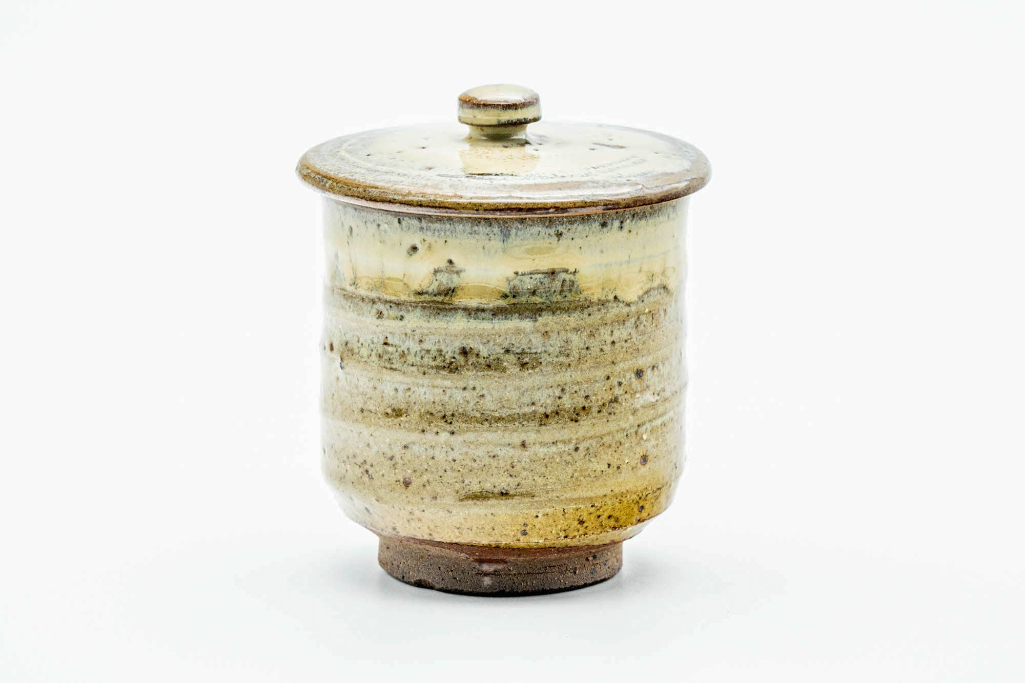 Japanese Teacup - Beige Drip-Glazed Spiraling Lidded Yunomi - 120ml