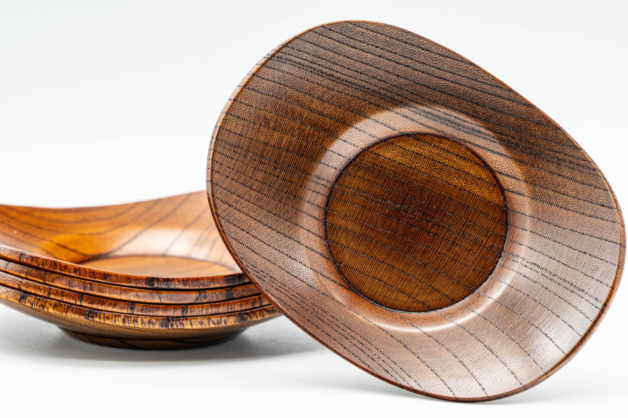 Japanese Chataku - Set of 5 Oval-shaped Wooden Tea Saucers