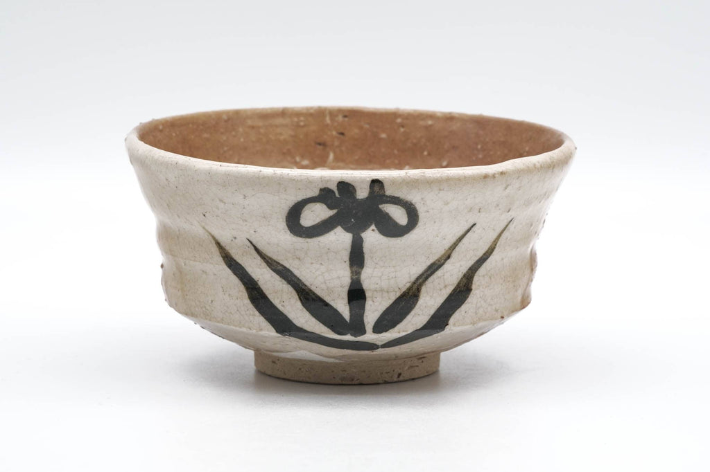 Japanese Matcha Bowl - Floral Beige White Glazed Chawan  - 300ml