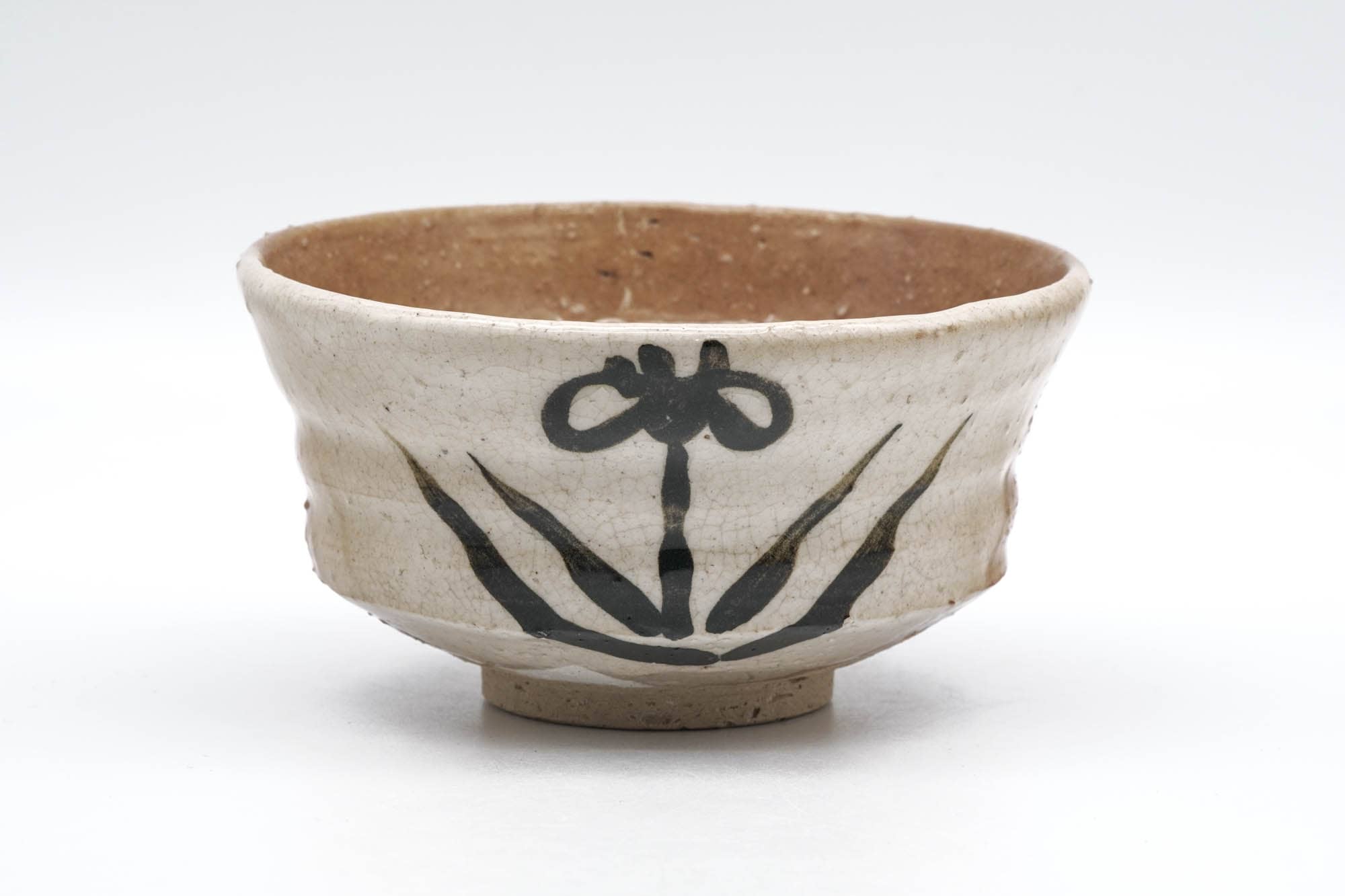 Japanese Matcha Bowl - Floral Beige White Glazed Chawan  - 300ml