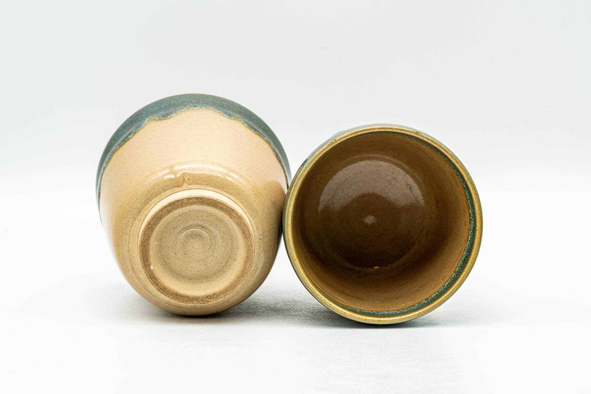 Japanese Teacups - Beige Turquoise Drip-Glazed Agano-yaki Yunomi - 85ml