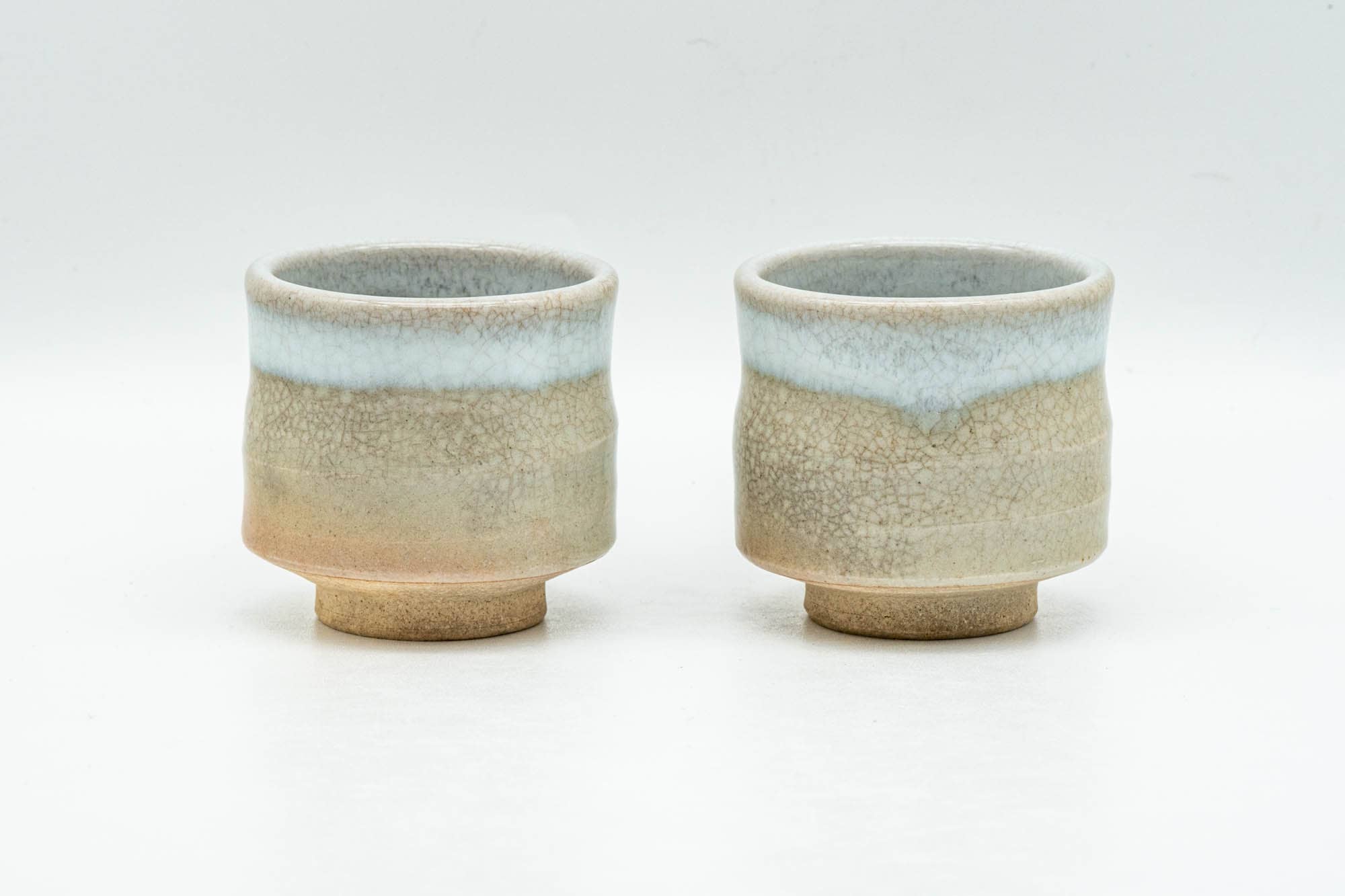 Japanese Teacups - Pair of Beige White Tsutsu-gata Hagi-yaki Guinomi - 40ml