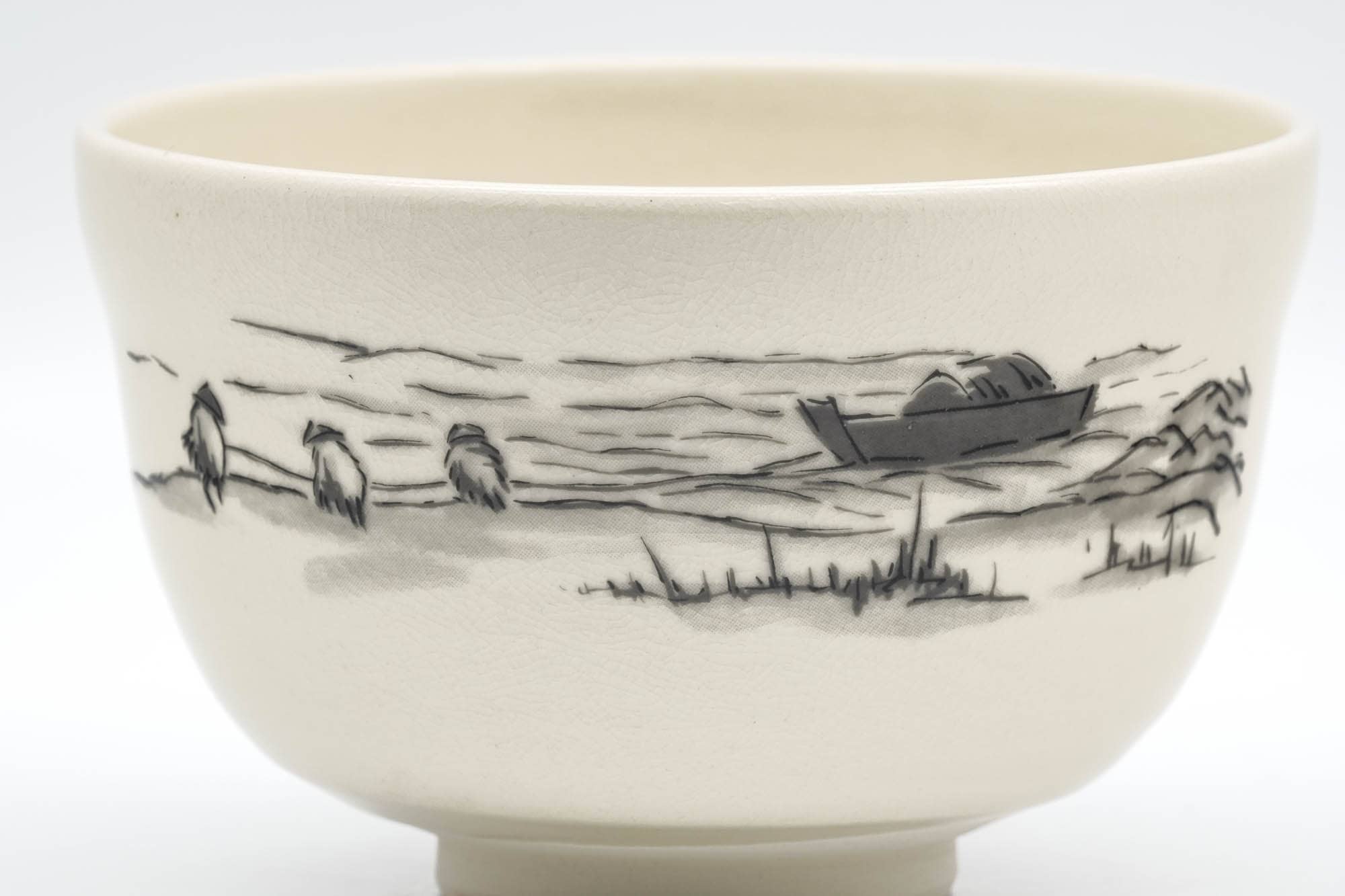Japanese Matcha Bowl - Beige Glazed Landscape Decorated Kyo-yaki Chawan - 300ml