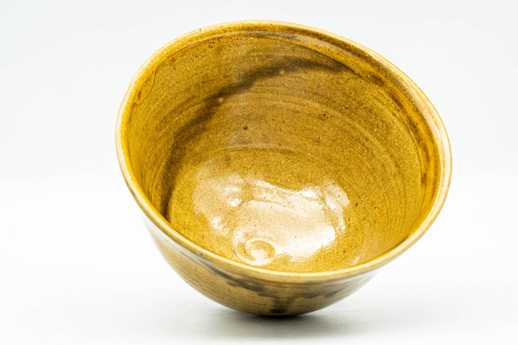 Japanese Matcha Bowl - Yellow Brown Drip-Glazed Hatazori-gata Chawan - 400ml