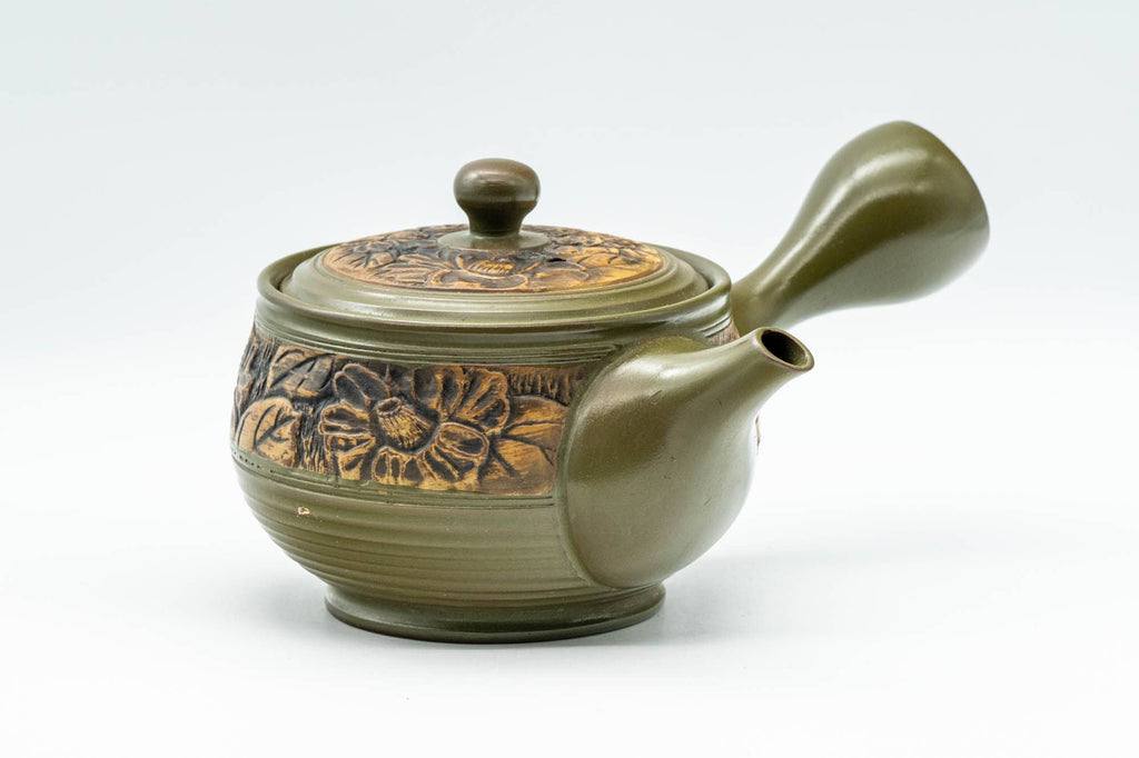 Japanese Kyusu - Green Floral Tokoname-yaki Nozomi Teapot - 200ml