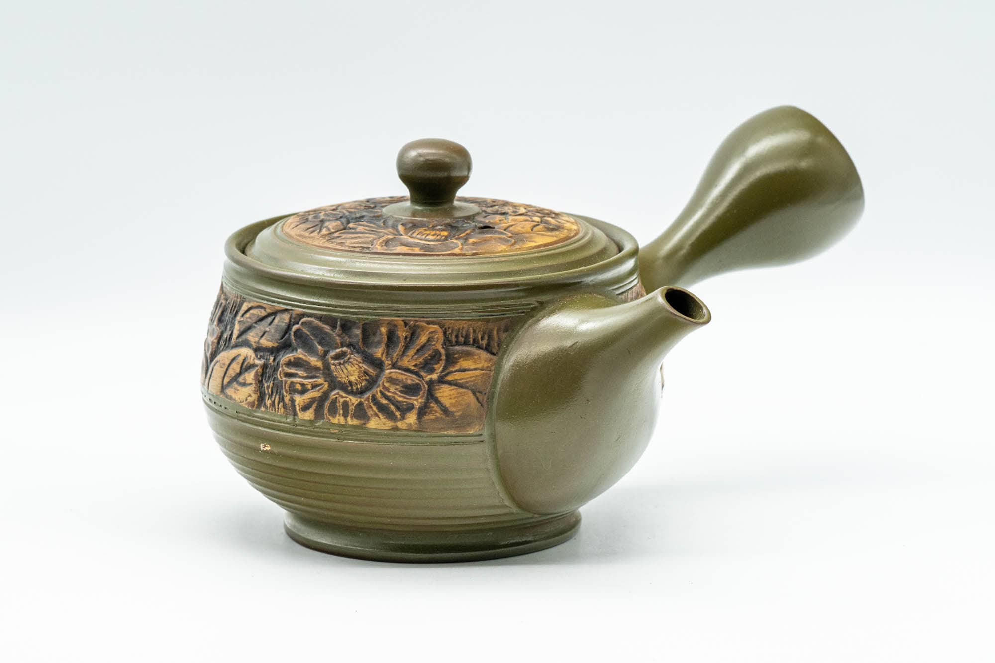 Japanese Kyusu - Green Floral Tokoname-yaki Nozomi Teapot - 200ml