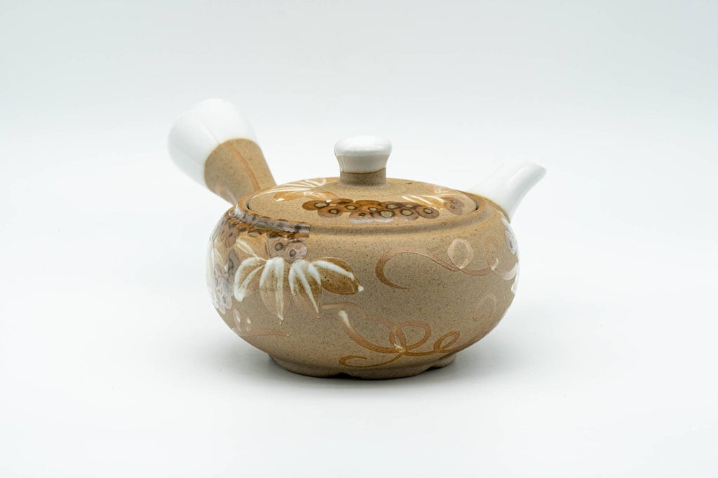 Japanese Kyusu - Floral Beige Glazed Porcelain Teapot - 300ml