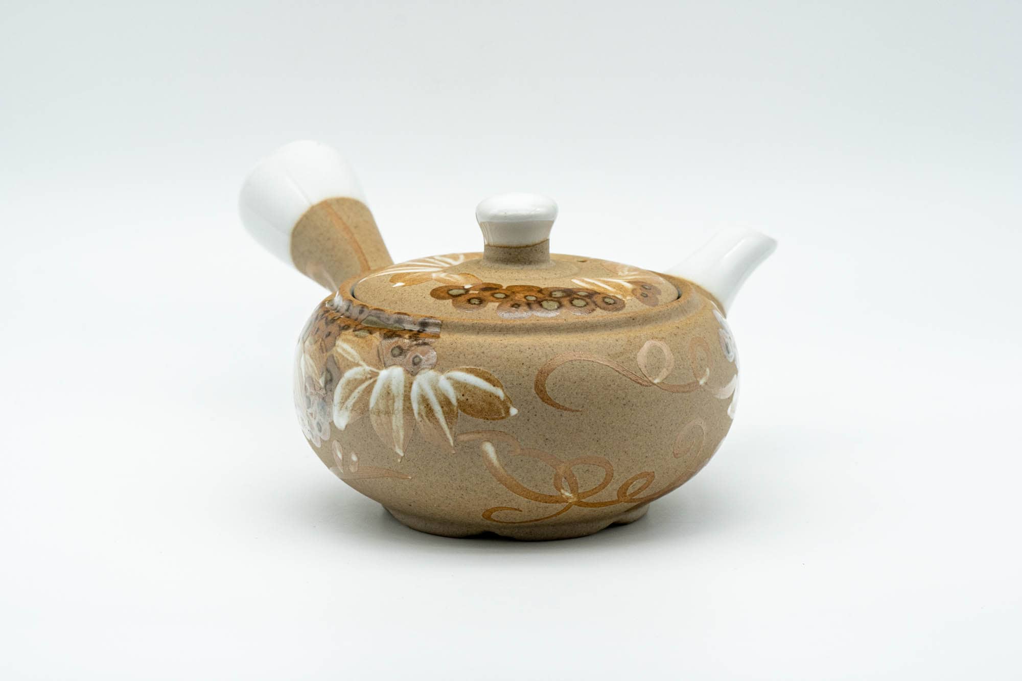 Japanese Kyusu - Floral Beige Glazed Porcelain Teapot - 300ml