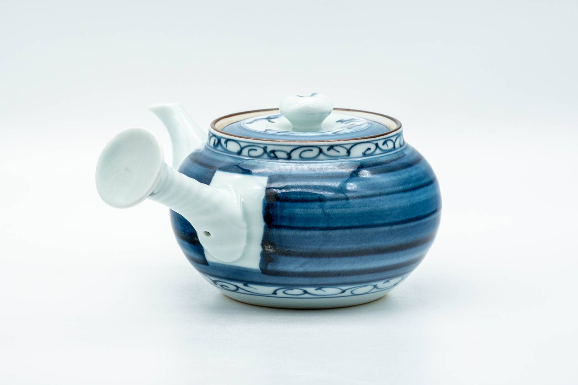 Japanese Kyusu - Blue Striped Village Arita-yaki Debeso Teapot - 300ml