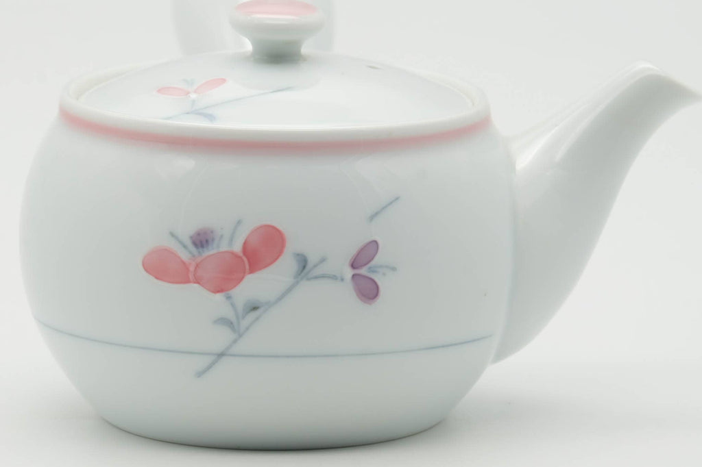 Japanese Kyusu - Floral White Porcelain Arita-yaki Ceramic Filter Teapot - 200ml