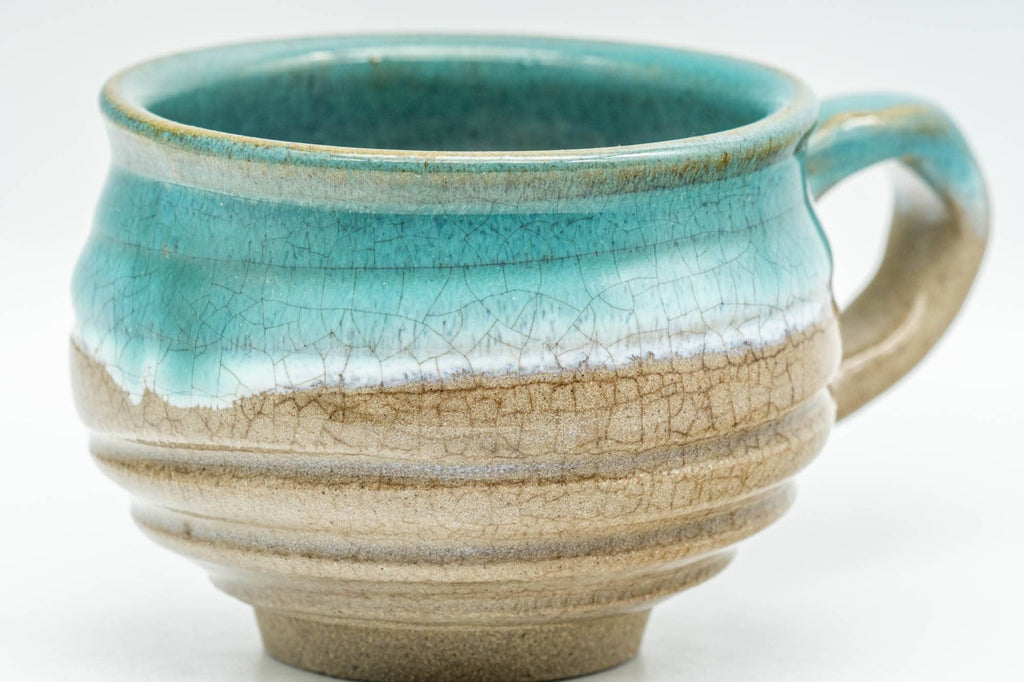 Japanese Teacup - Turquoise Agano-yaki Rear-Handled Ushirode Yunomi - 140ml