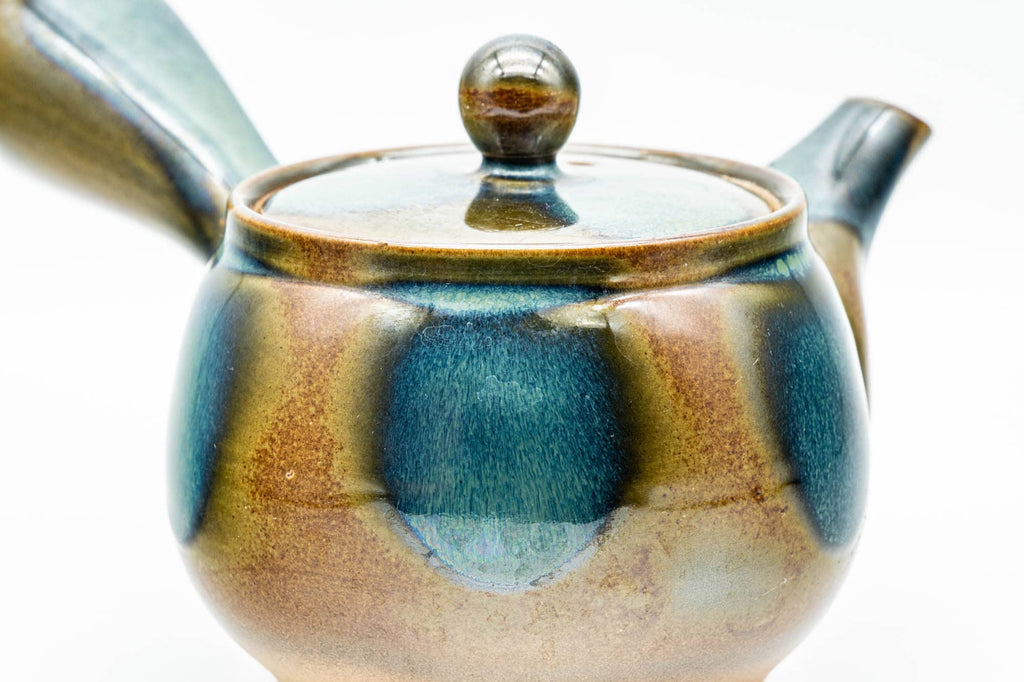 Japanese Kyusu - Blue Brown Glazed Mesh Filter Side-handled Teapot - 300ml