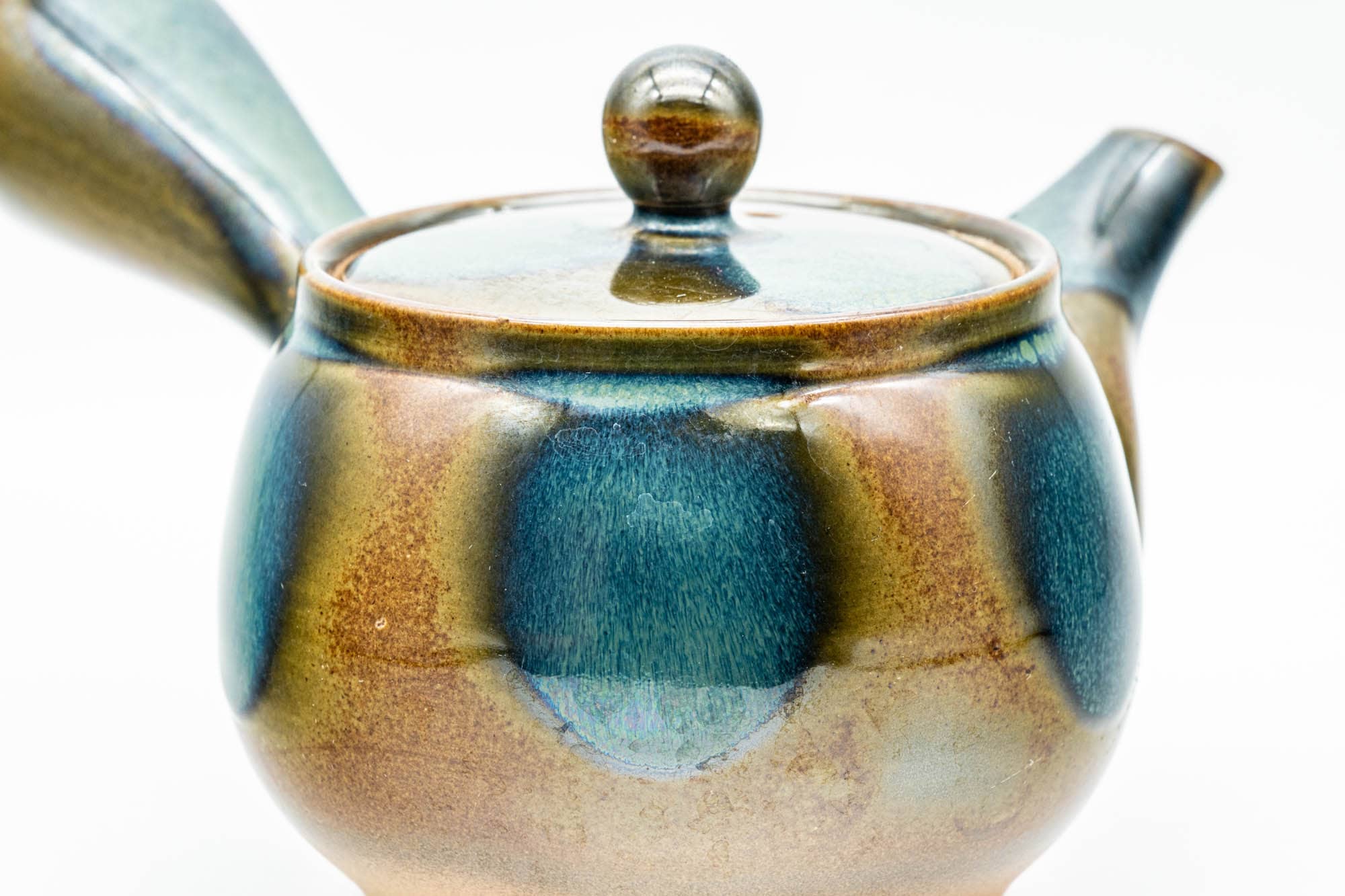 Japanese Kyusu - Blue Brown Glazed Mesh Filter Side-handled Teapot - 300ml