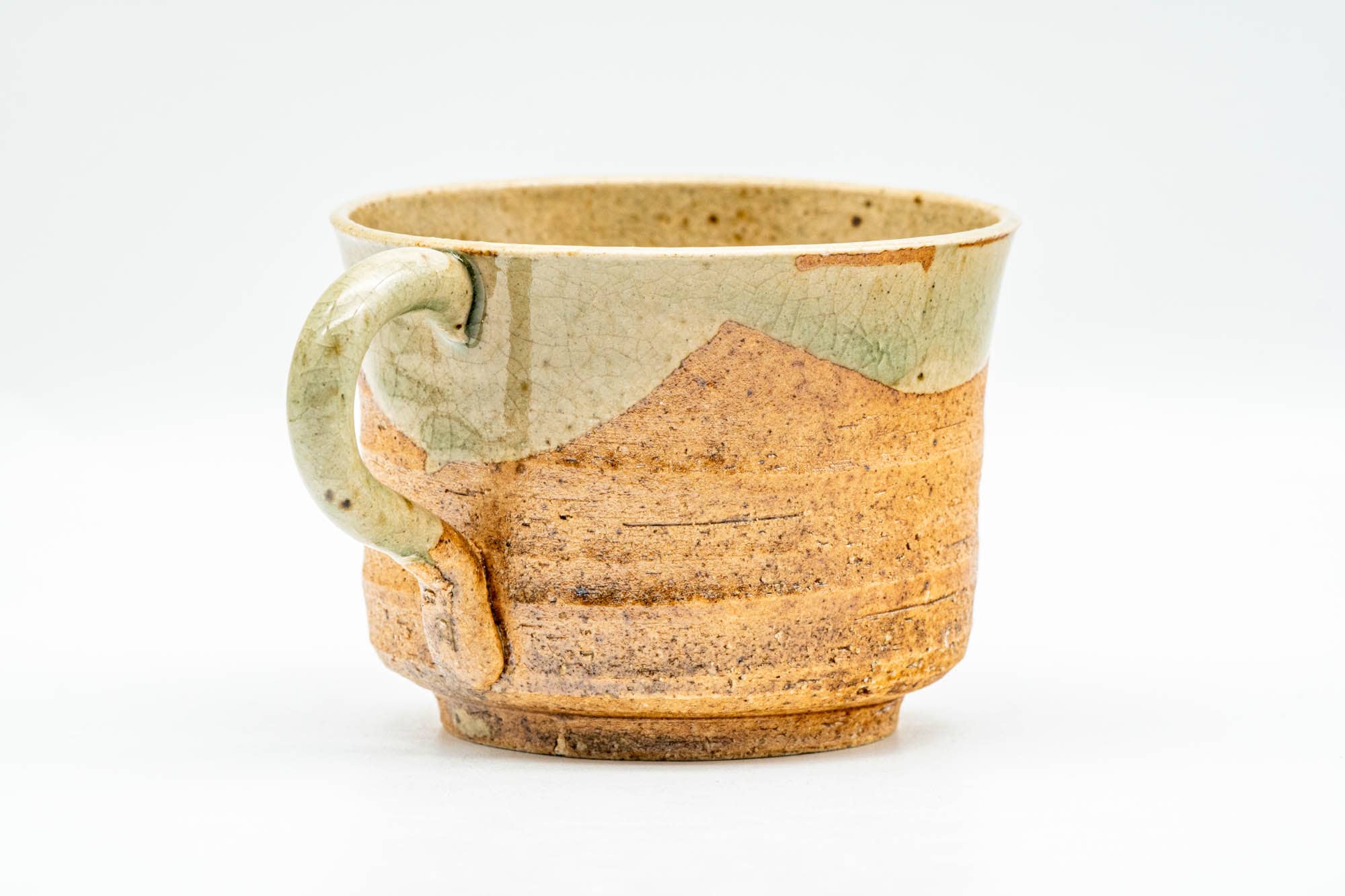 Japanese Teacup - Green Glazed Shigaraki-yaki Ushirode Rear-Handled Yunomi - 150ml