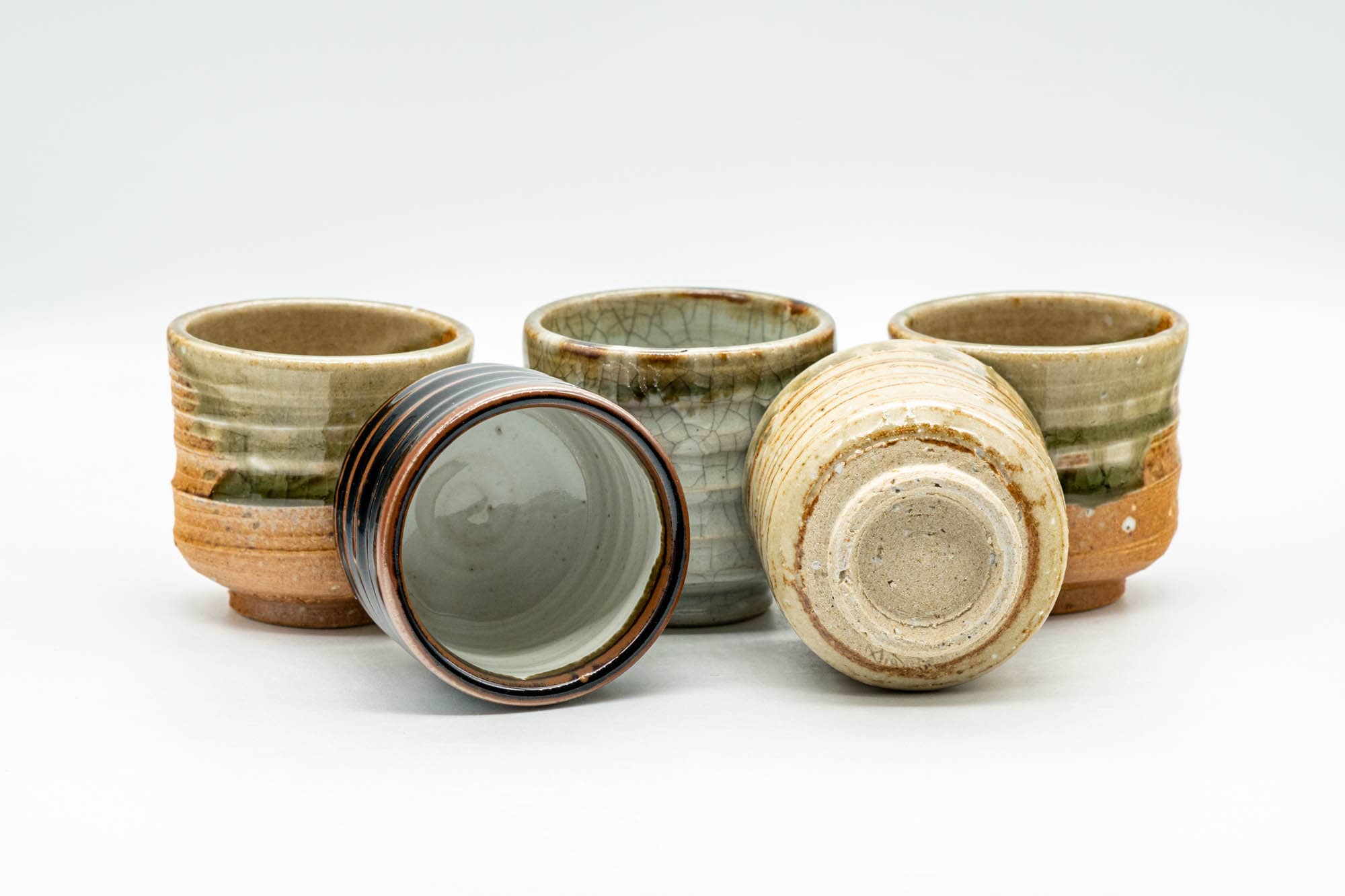 Japanese Tea Set - Set of 5 Uniquely Glazed Shigaraki-yaki Guinomi - 50ml