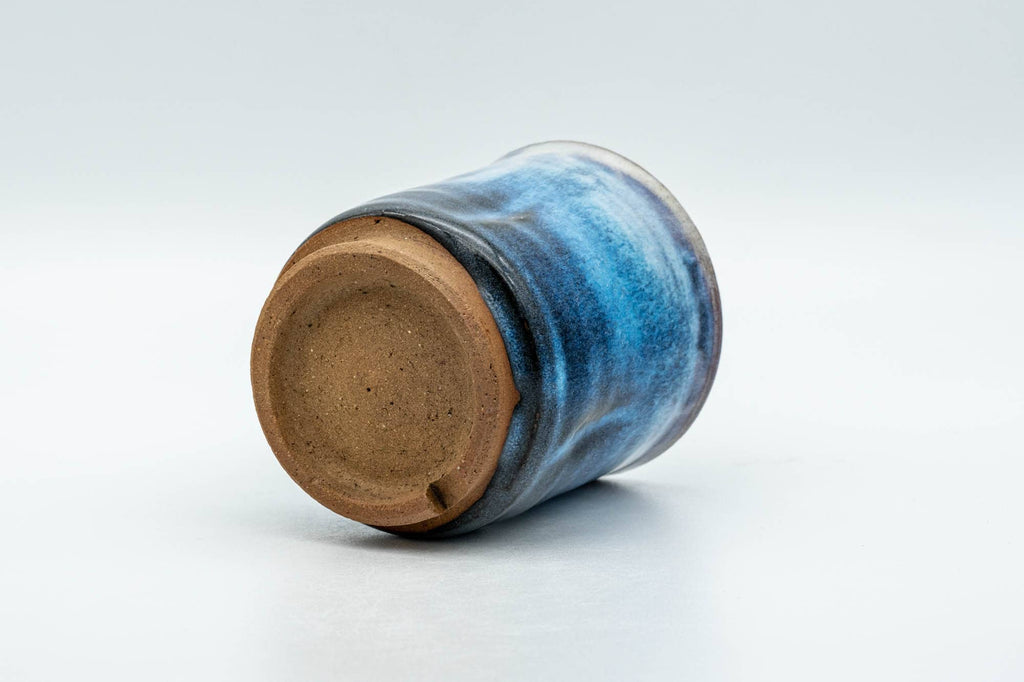 Japanese Teacup - Blue White Hare's Fur Glazed Waisted Yunomi - 130ml