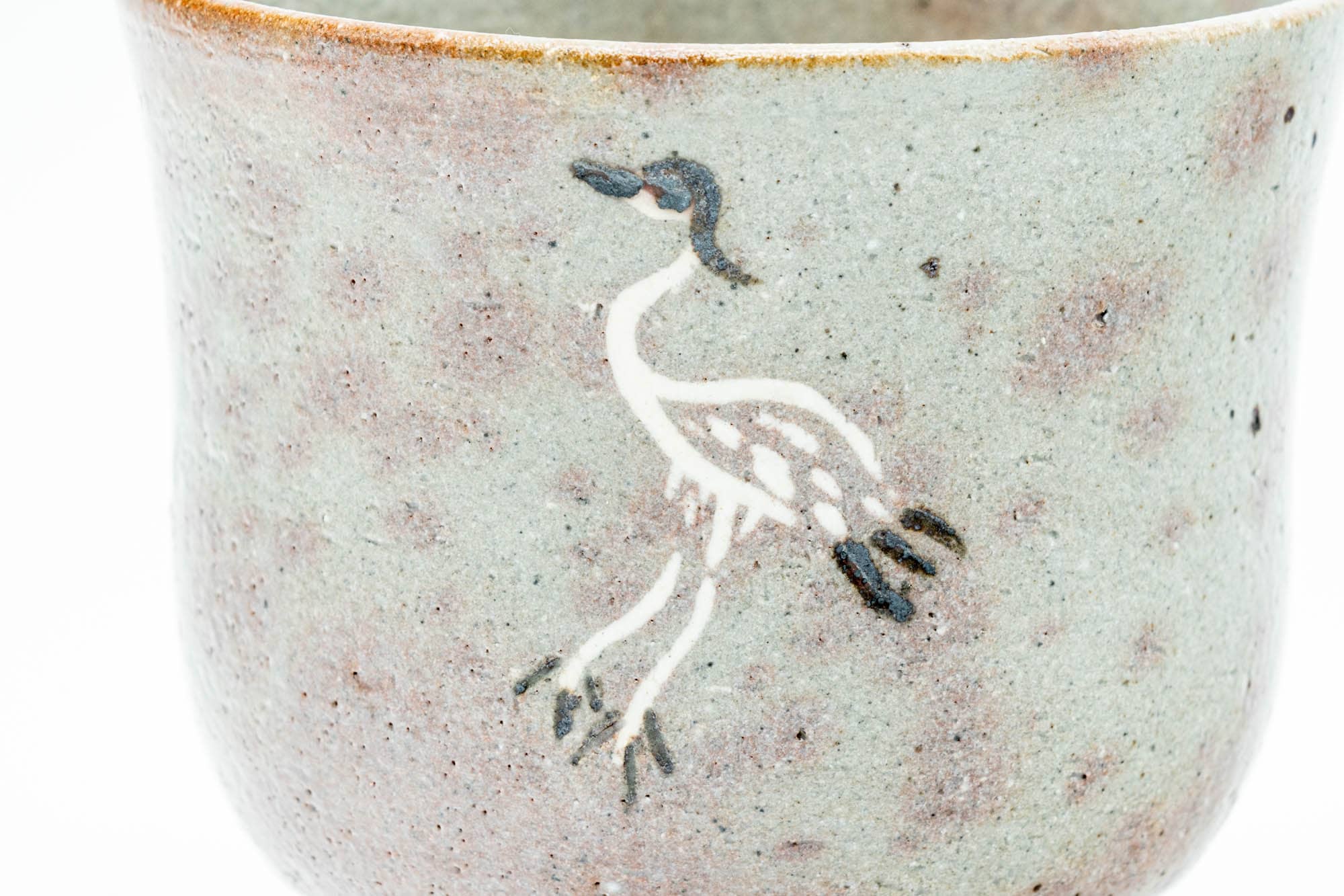 Japanese Matcha Bowl - Standing Crane Grey Pink Gohonte Glazed Winter Chawan (御本立鶴) with Tomobako Wooden Box - 450ml
