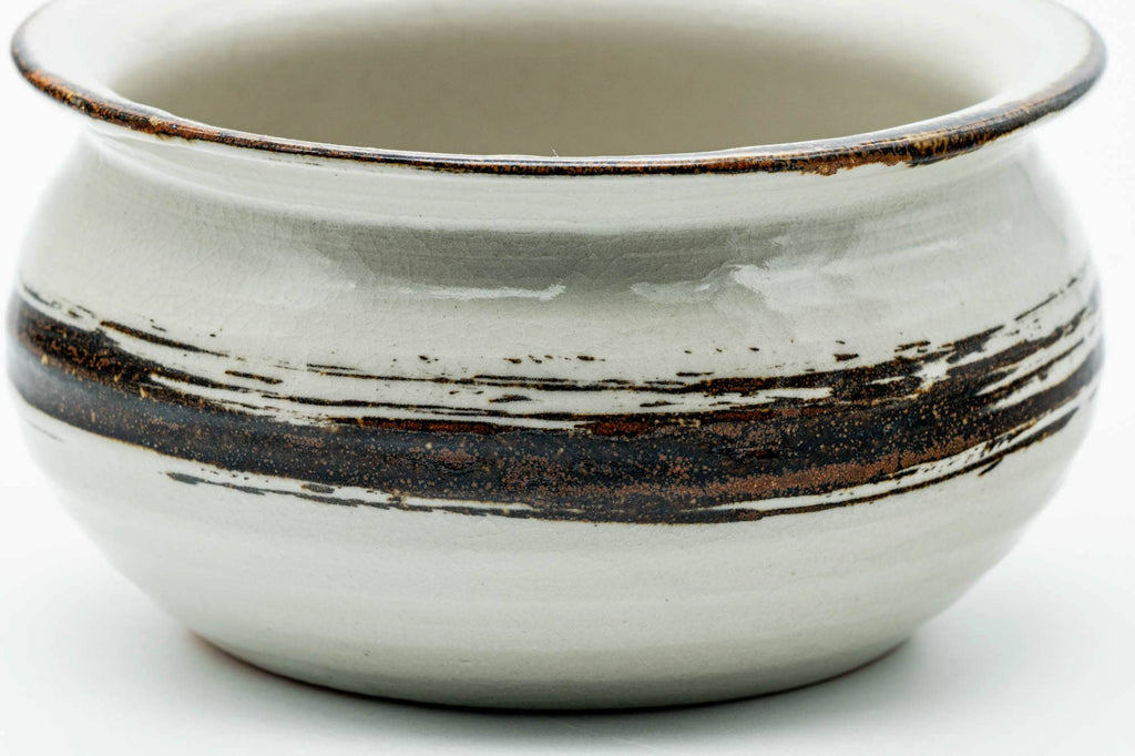 Japanese Kensui - White Brown Hakeme Glazed Water Bowl - 500ml