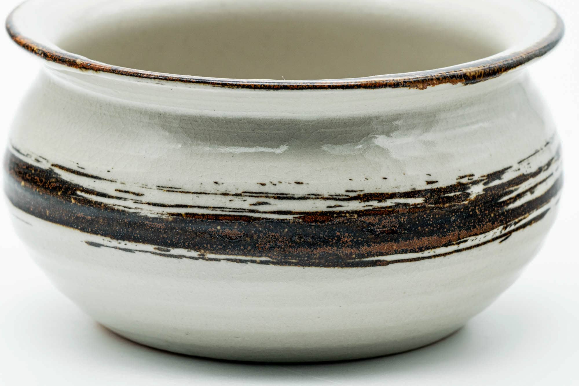 Japanese Kensui - White Brown Hakeme Glazed Water Bowl - 500ml