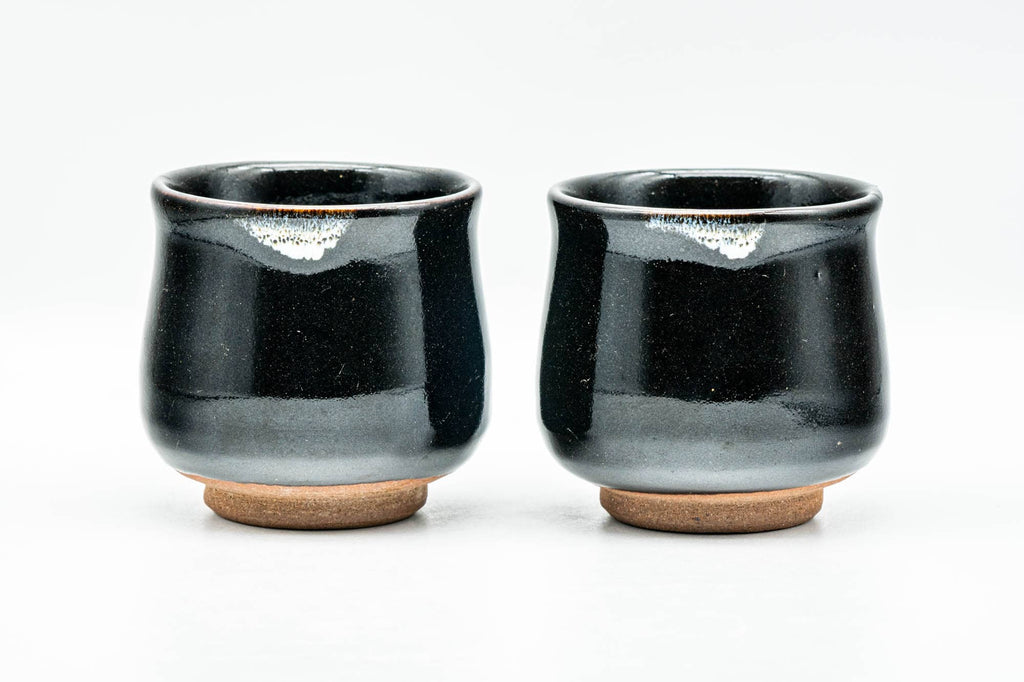 Japanese Teacups - Pair of Jet Black Glazed Yunomi - 130ml