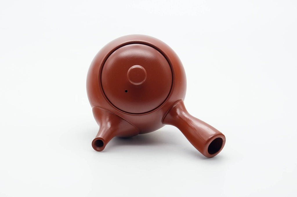 Japanese Kyusu - Smooth Unglazed Dark Red Shudei Tokoname-yaki Mesh Filter Teapot - 290ml