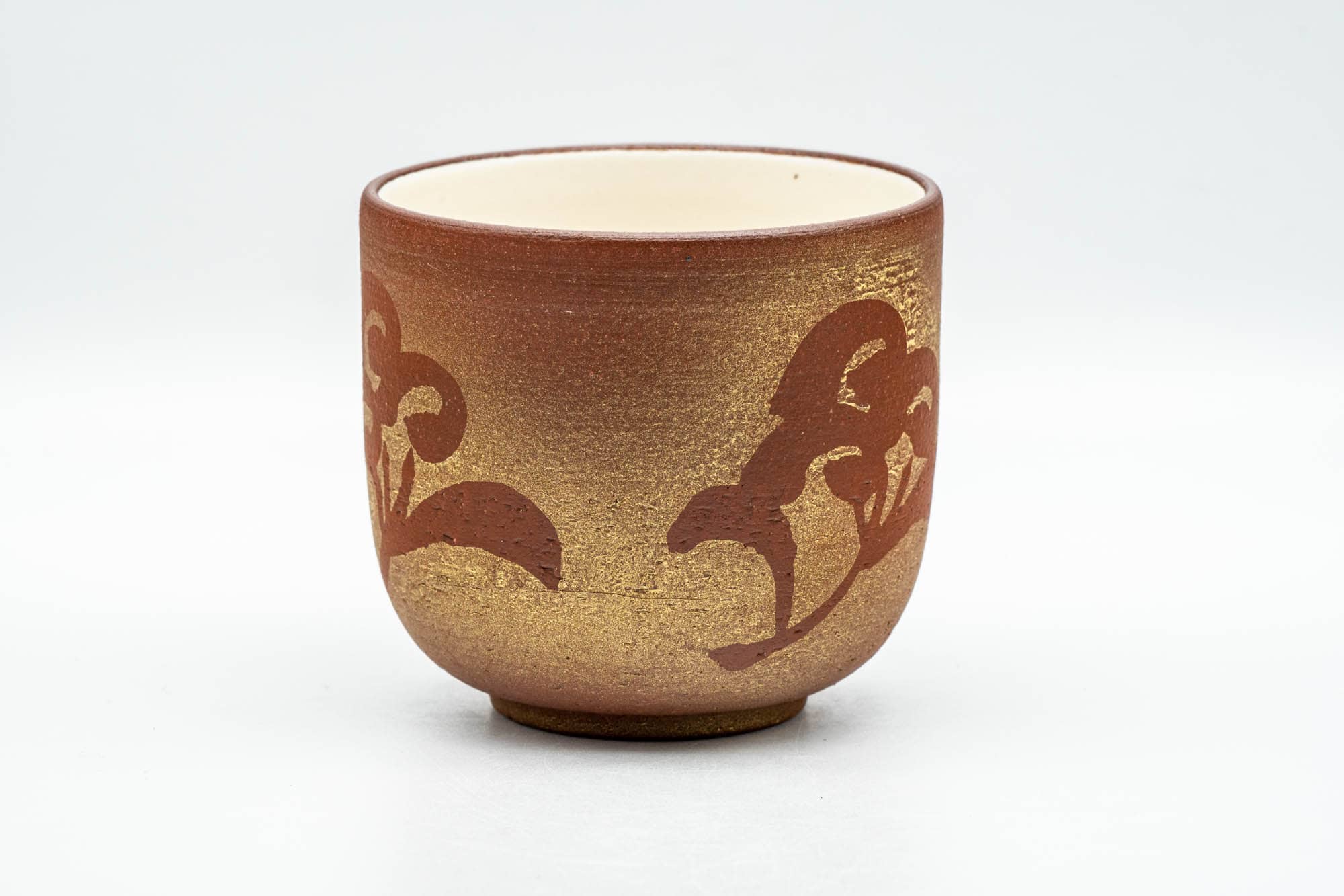 Japanese Teacup - Floral Textured Golden Red and White Inner Glazed Yunomi - 200ml