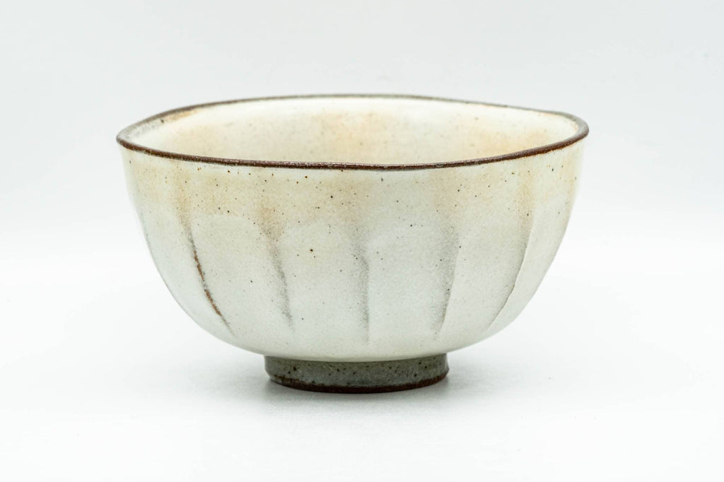 Japanese Matcha Bowl - Milky White Glazed Faceted Chawan - 250ml