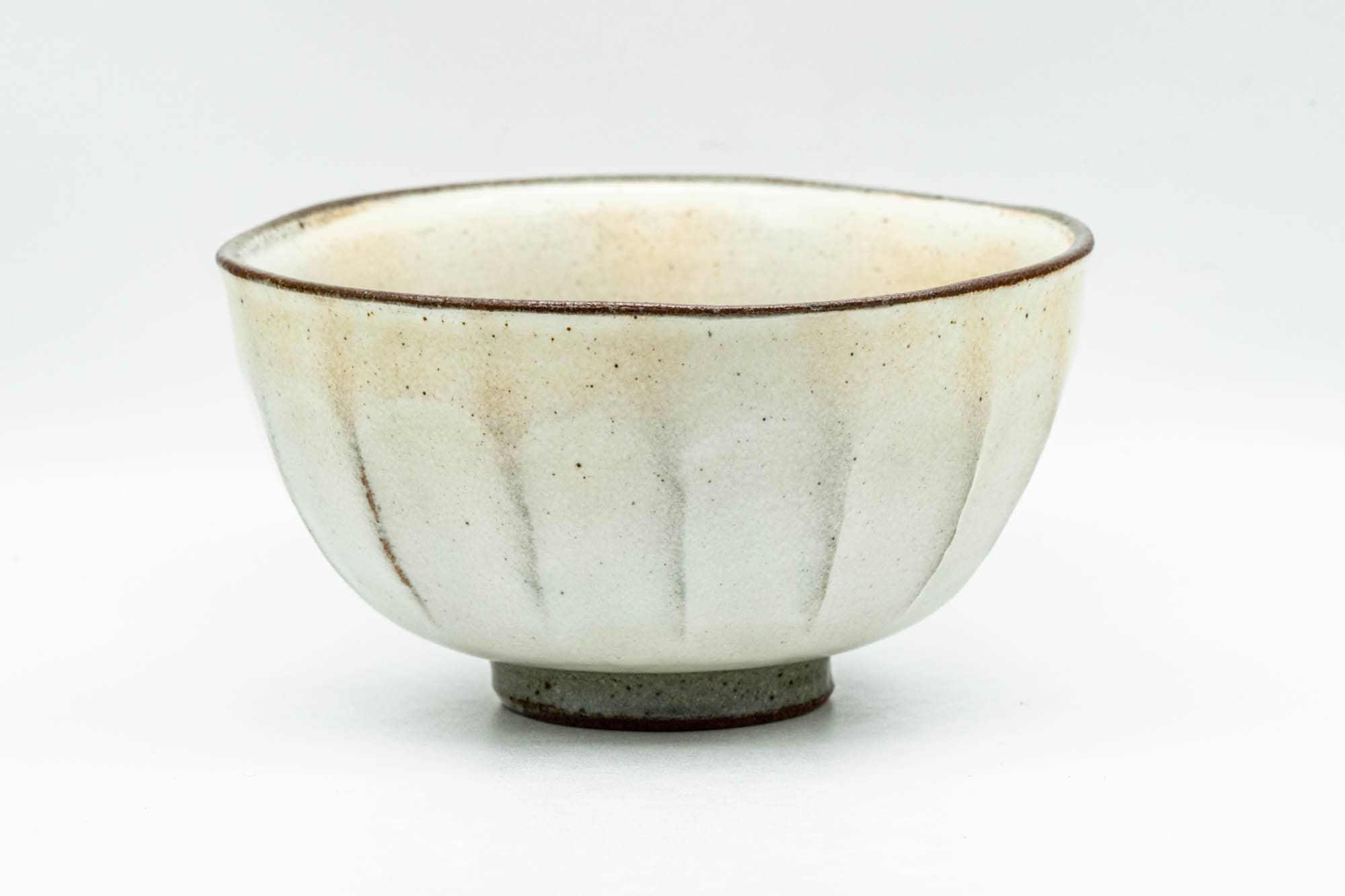 Japanese Matcha Bowl - Milky White Glazed Faceted Chawan - 250ml