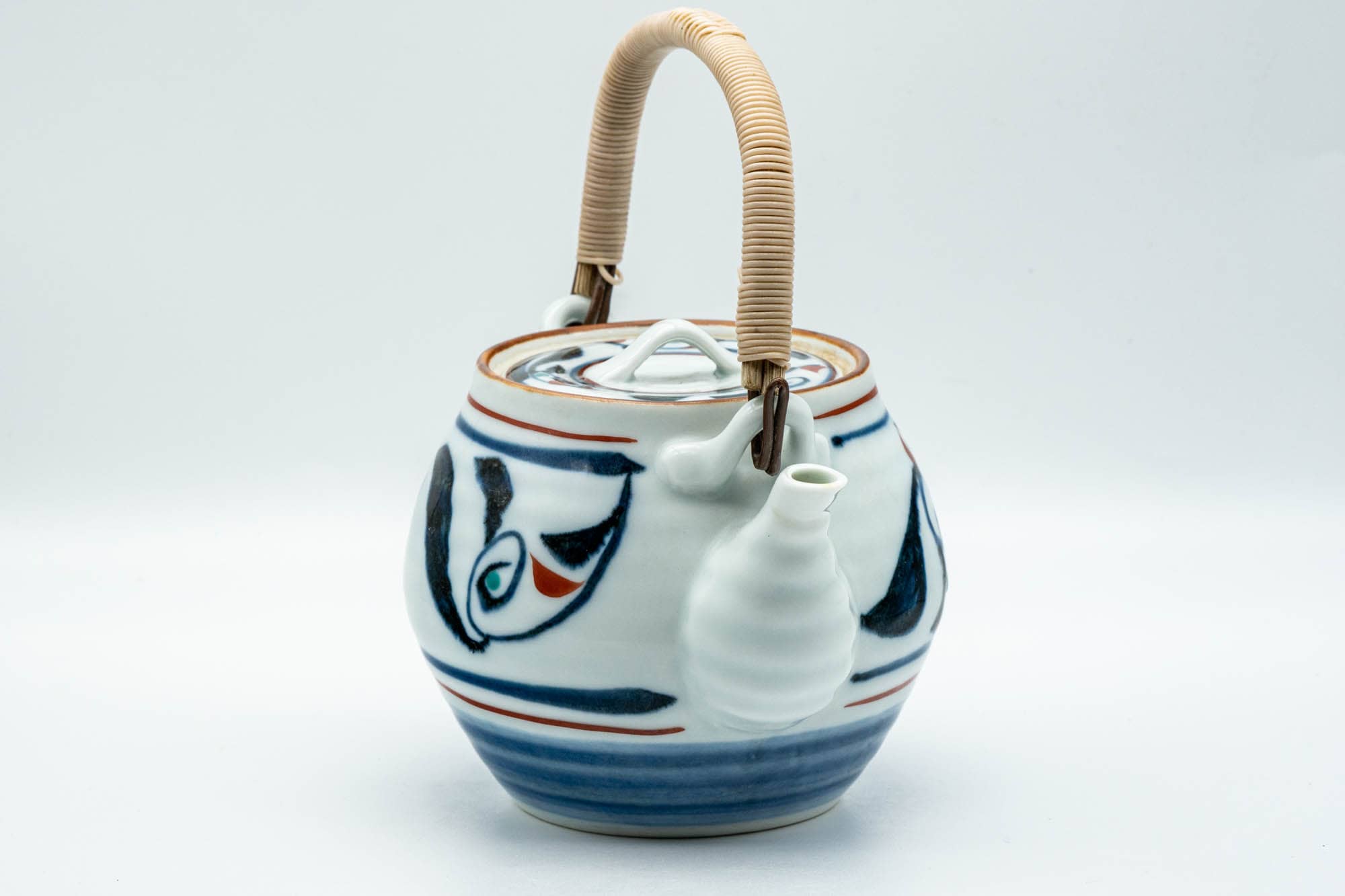 Japanese Dobin - Blue Floral White Porcelain Arita-yaki Debeso Teapot - 400ml