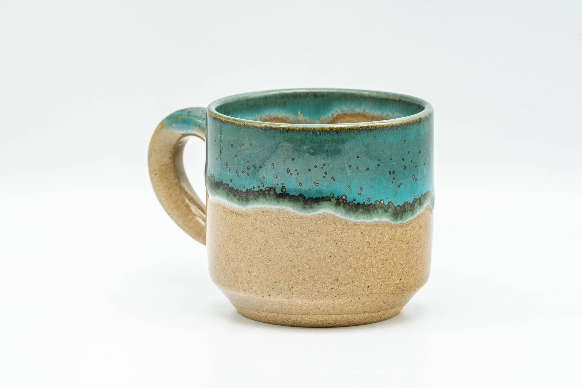 Japanese Teacup - Beige Turquoise Drip-Glazed Agano-yaki Ushirode Yunomi - 150ml