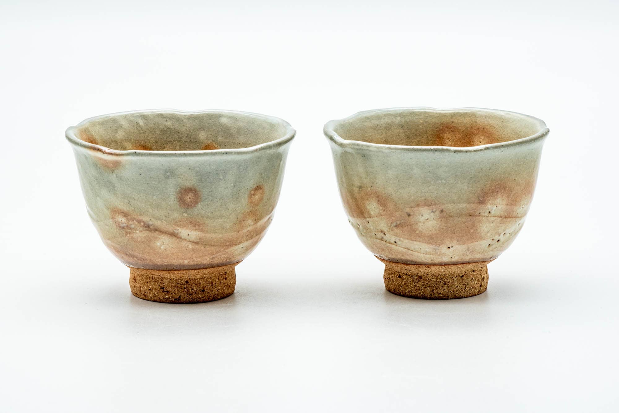 Japanese Teacup - Pair of Dark Beige Pink Spotted Hagi-yaki Yunomi - 130ml