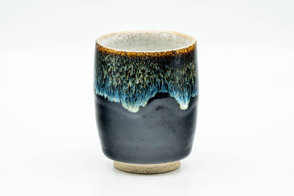 Japanese Teacup - Jet Black Blue Hare's Fur Drip-Glazed Yunomi - 150ml