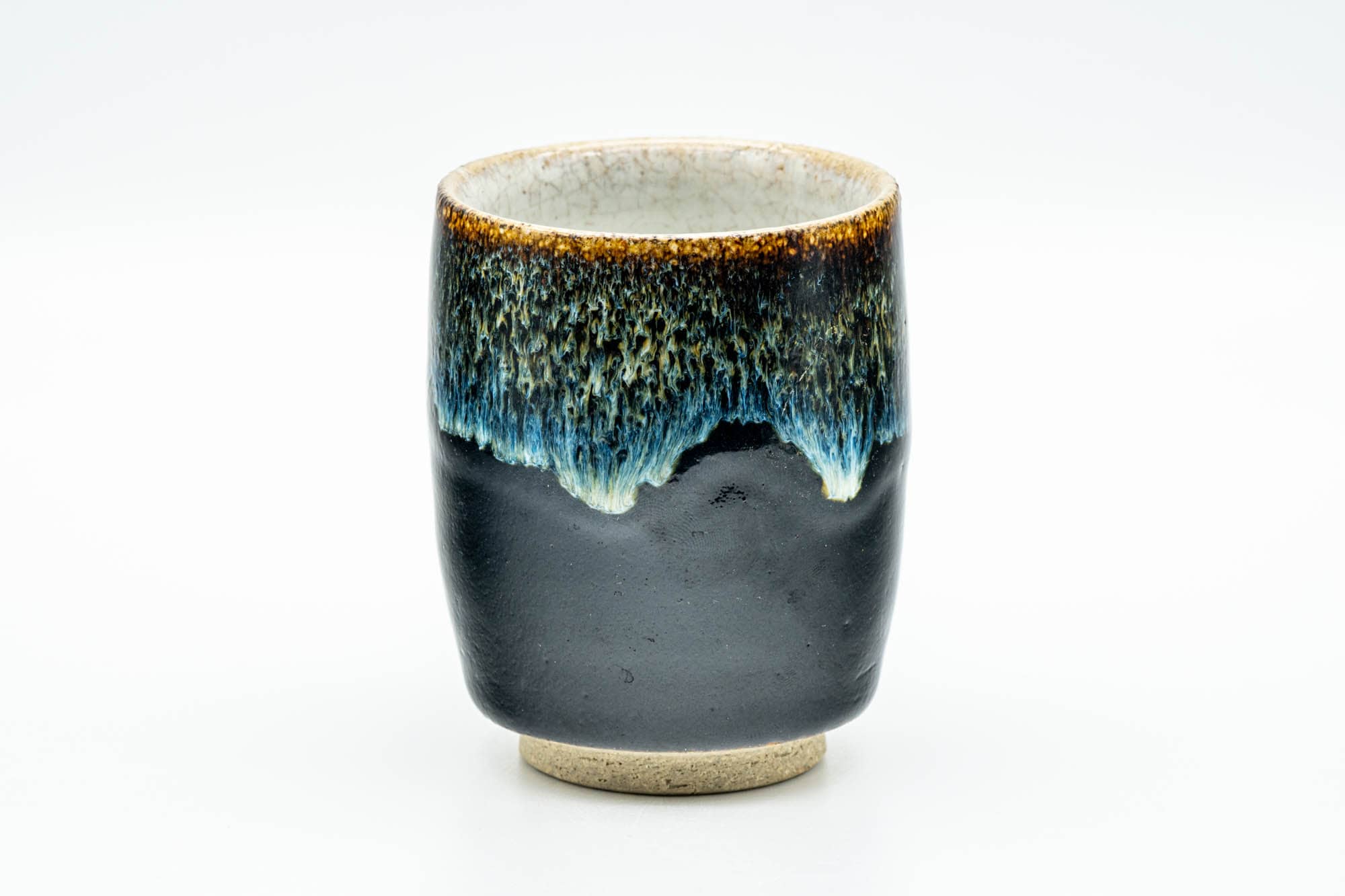 Japanese Teacup - Jet Black Blue Hare's Fur Drip-Glazed Yunomi - 150ml